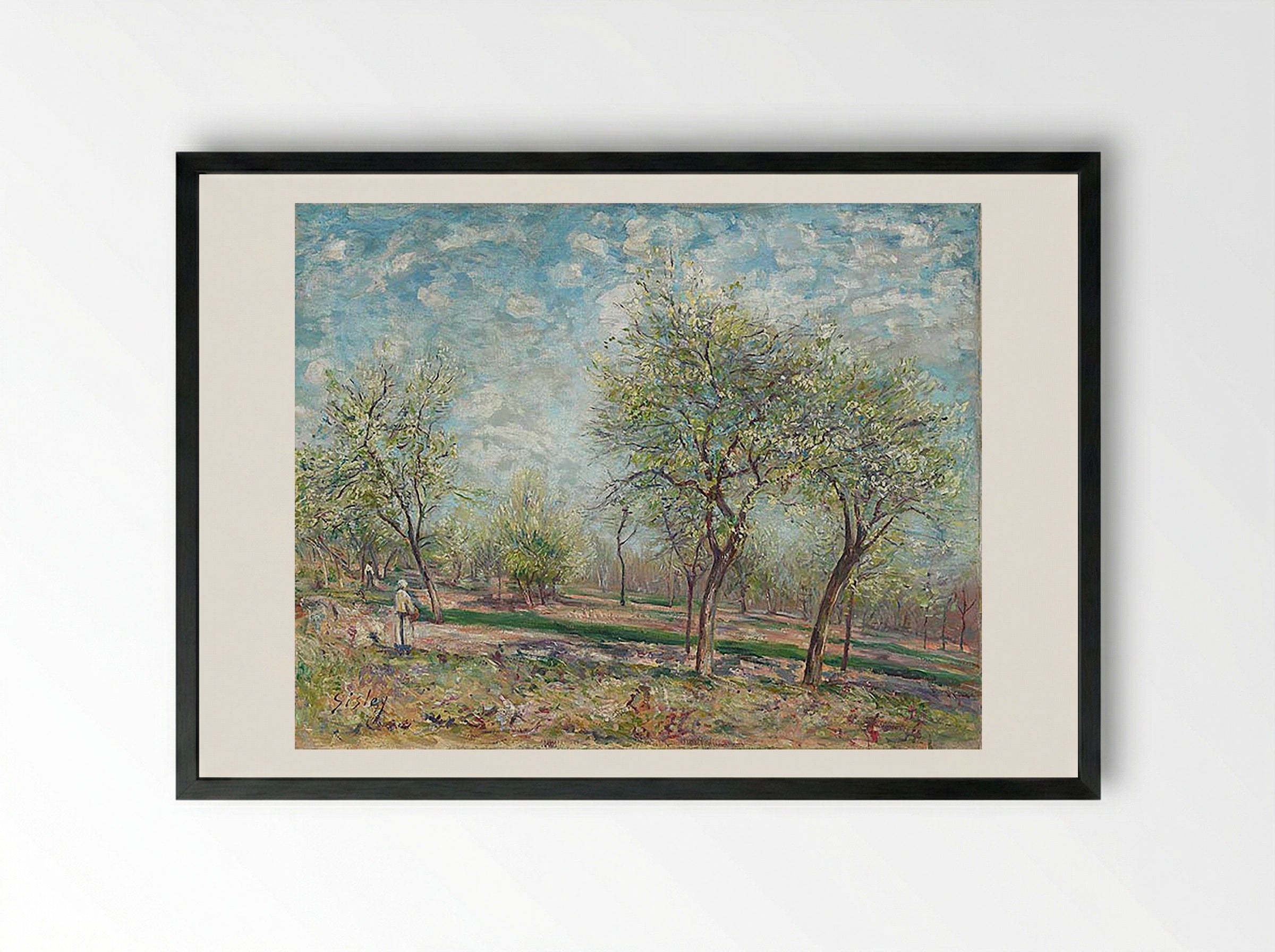 Apple Trees in Bloom - Alfred Sisley - Framed Print Black
