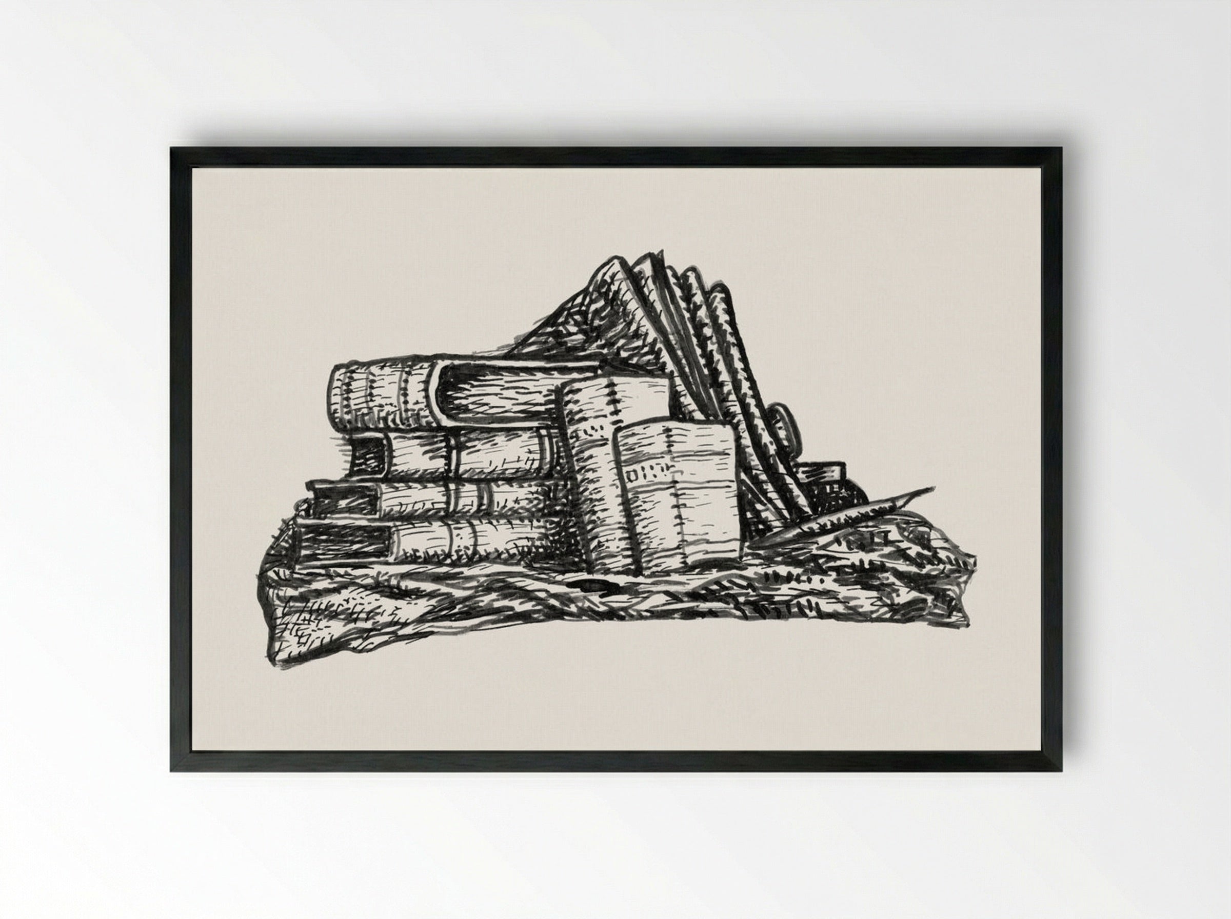 Stack of Books and Stationery - Leo Gestel - Framed Print Black