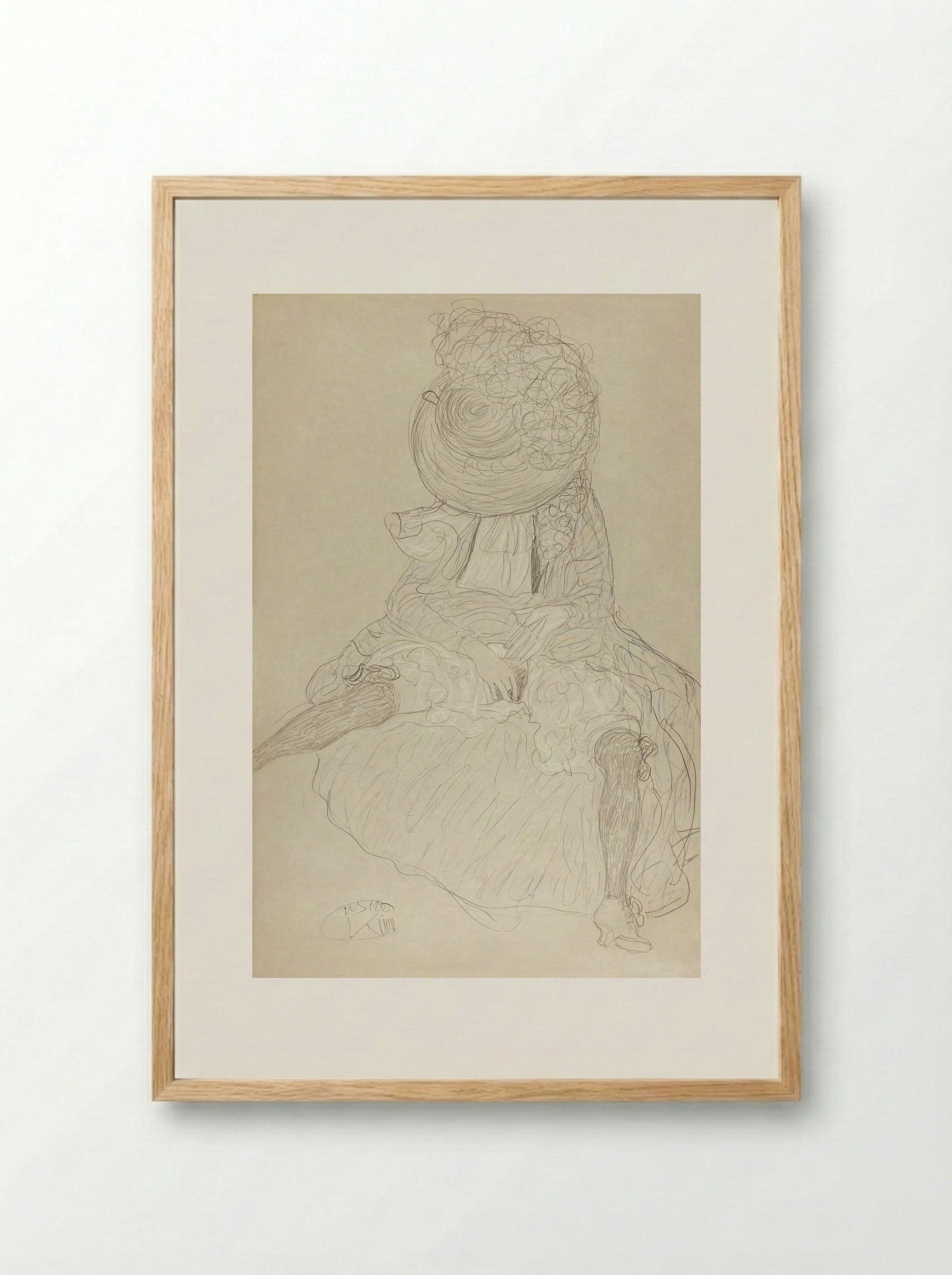 Seated Woman from the Front with Hat, Face Hooded - Gustav Klimt - Framed Print Wood