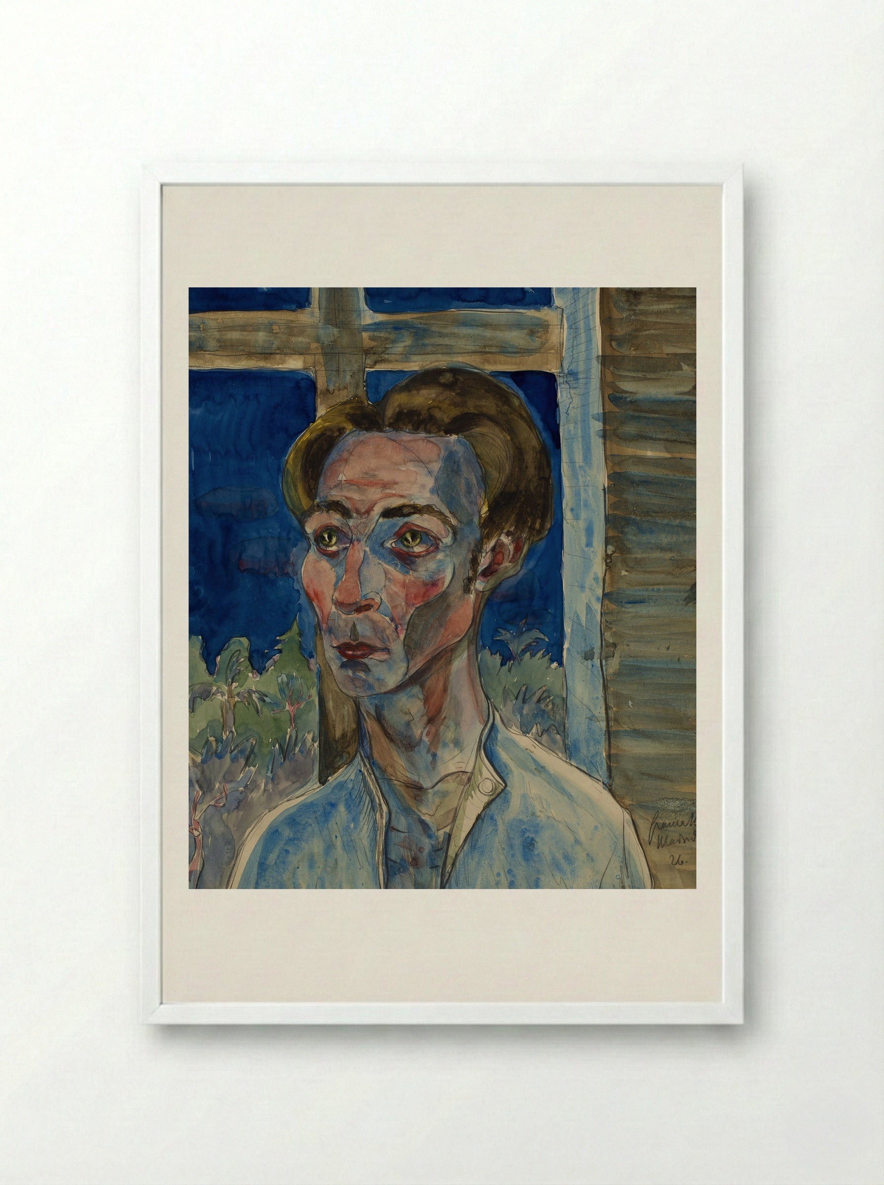 Myself with a Window Frame Cross - Hermann Max Pechstein - Framed Print White