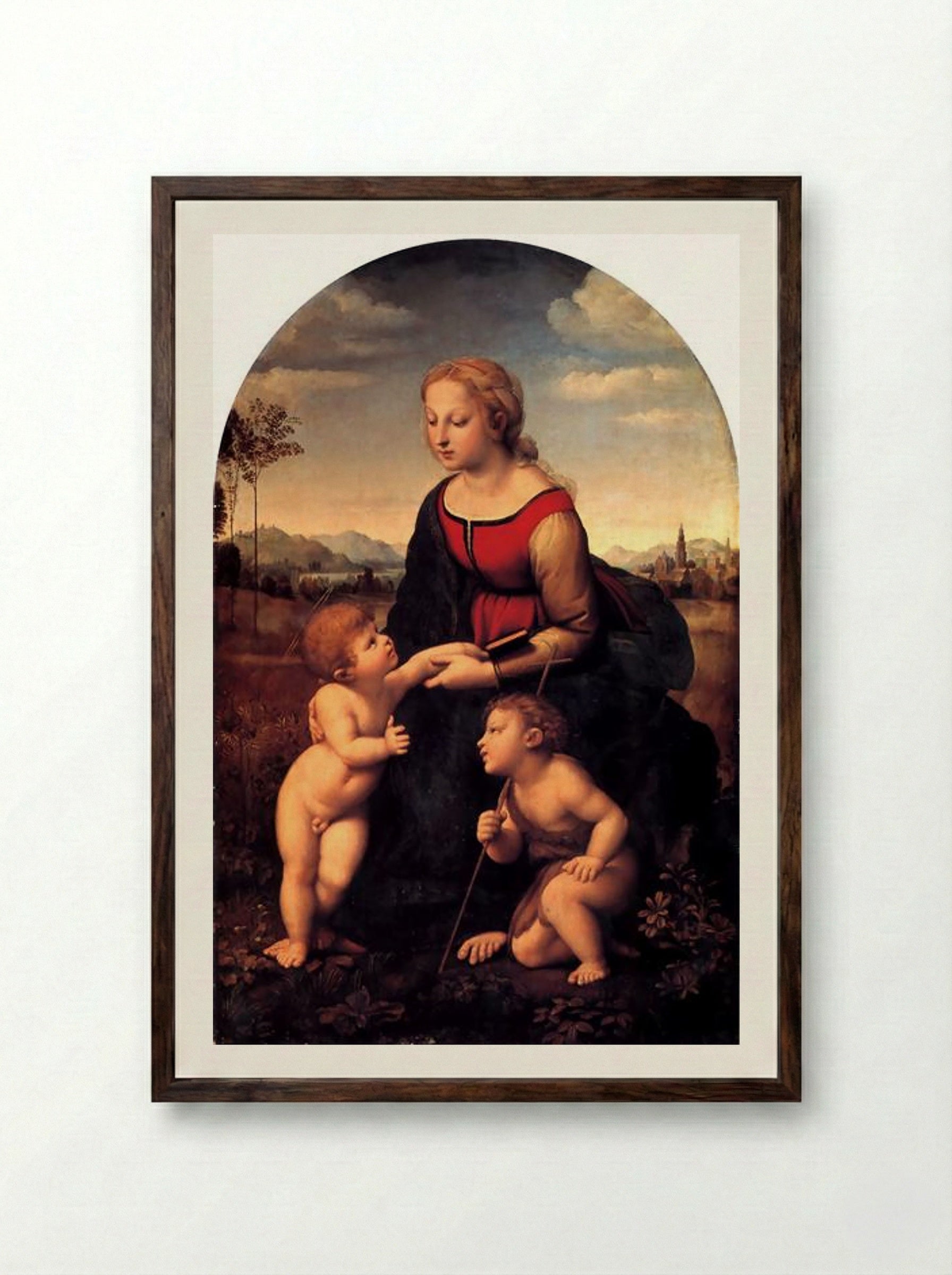 The Virgin and Child with Saint John the Baptist - Raphael - Framed Print Dark Wood
