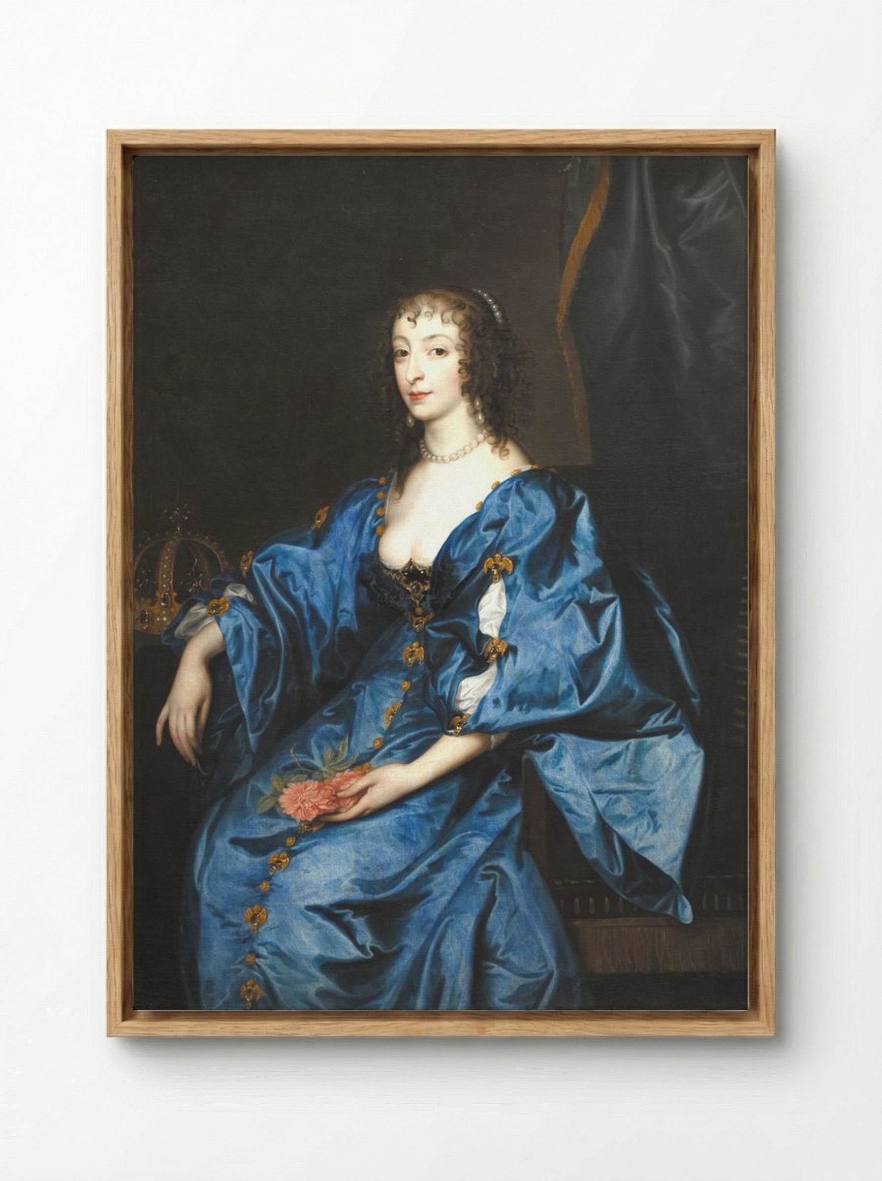 Portrait of Queen Henrietta Maria, Consort of King Charles I - Anthony van Dyck - Framed Canvas Wood