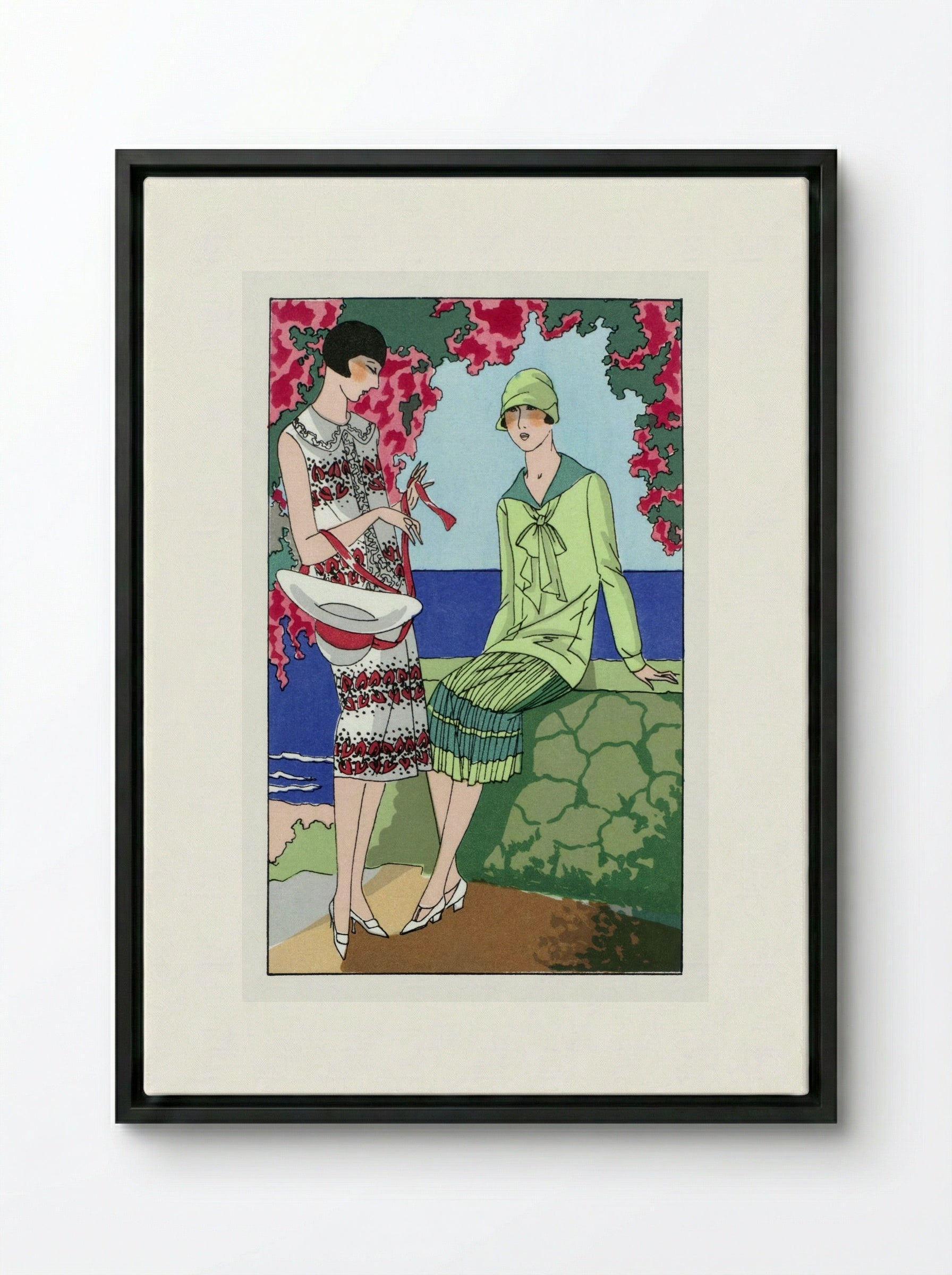 Two Women in Summer Dresses - Martial et Armand and Lucien Lelong - Framed Canvas Black