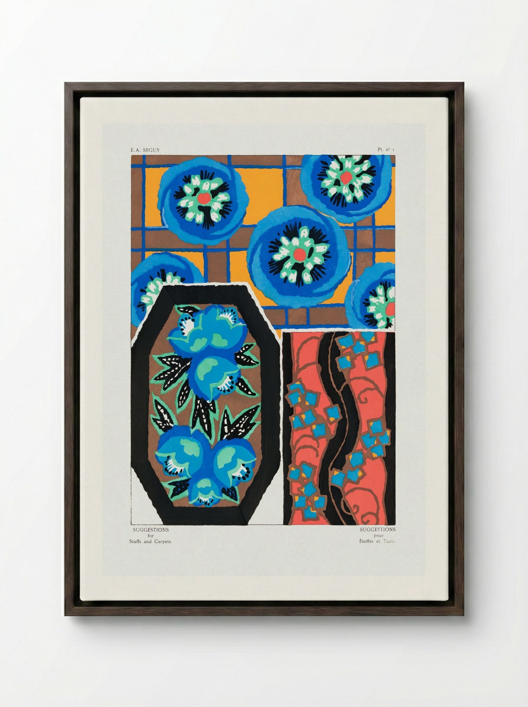Suggestions for Stuffs and Carpets, Plate 1 - Émile-Allain Séguy - Framed Canvas Dark Wood