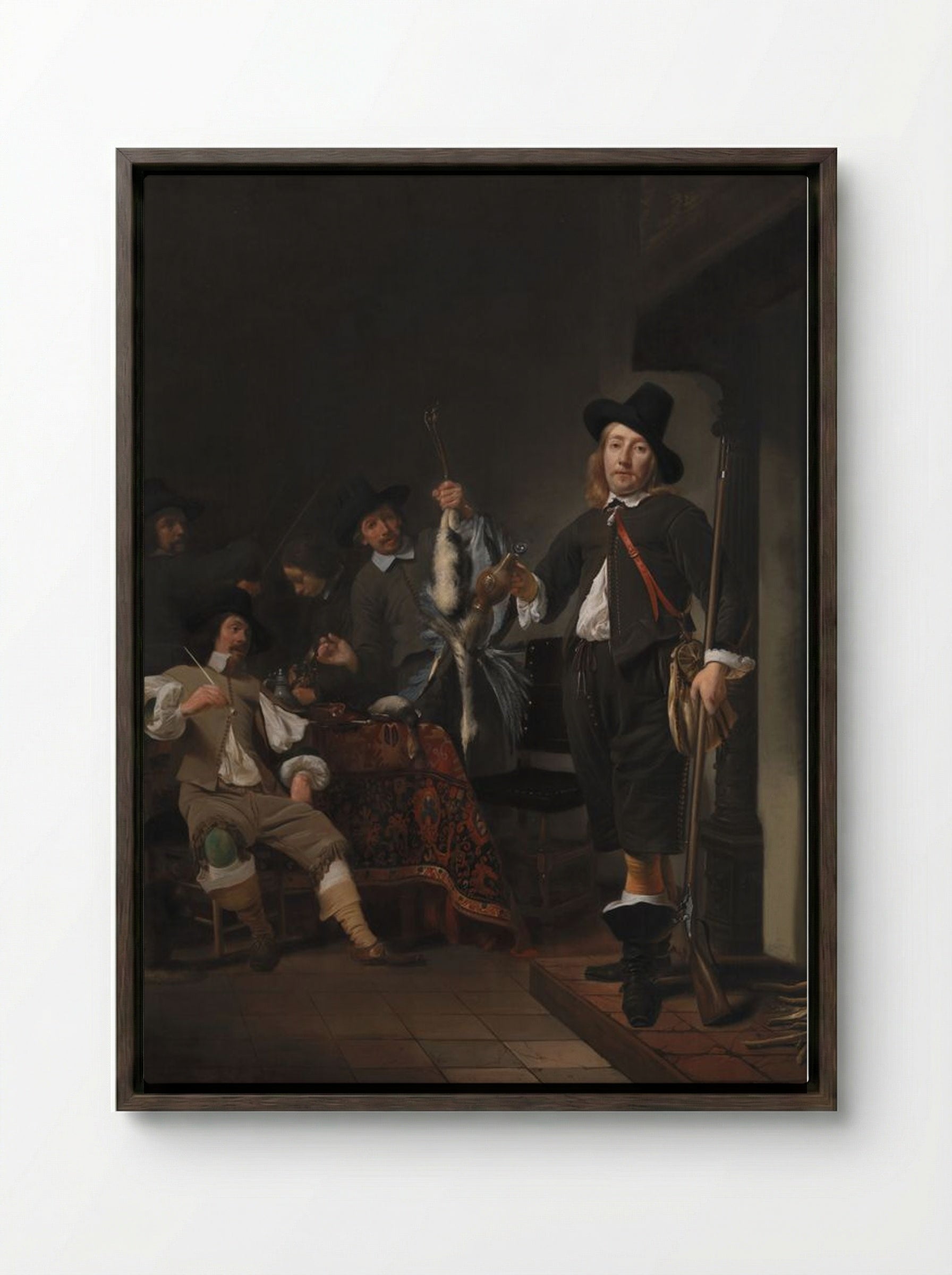 The Homecoming of a Fowling Party - Frans Hals - Framed Canvas Dark Wood