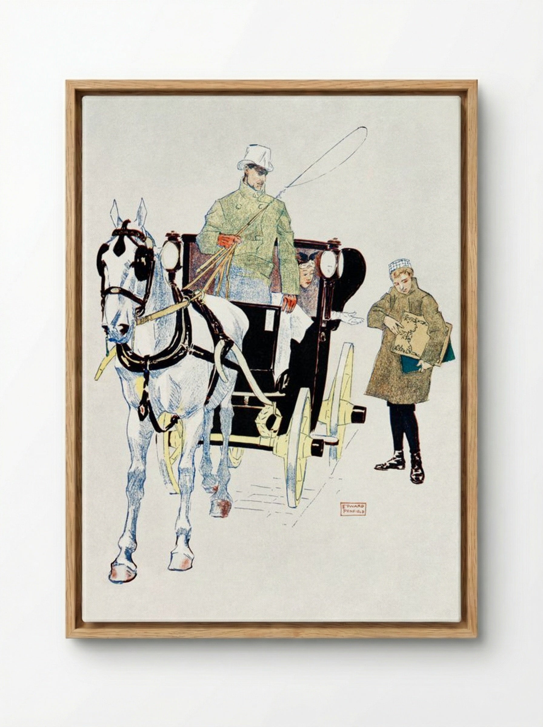 Vintage Carriage - Edward Penfield - Framed Canvas Wood