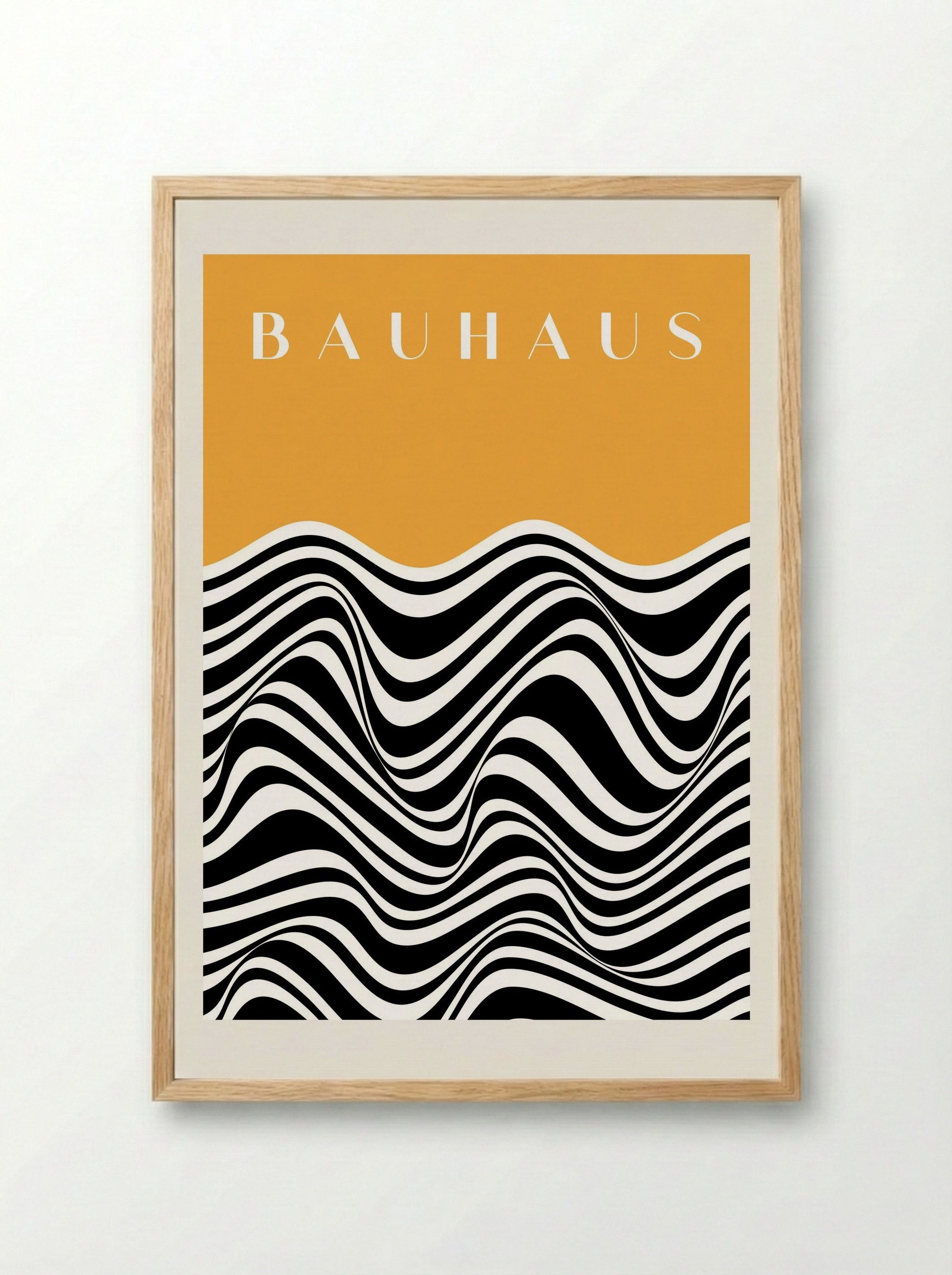 Bauhaus Waves on Mustard - Framed Print Wood