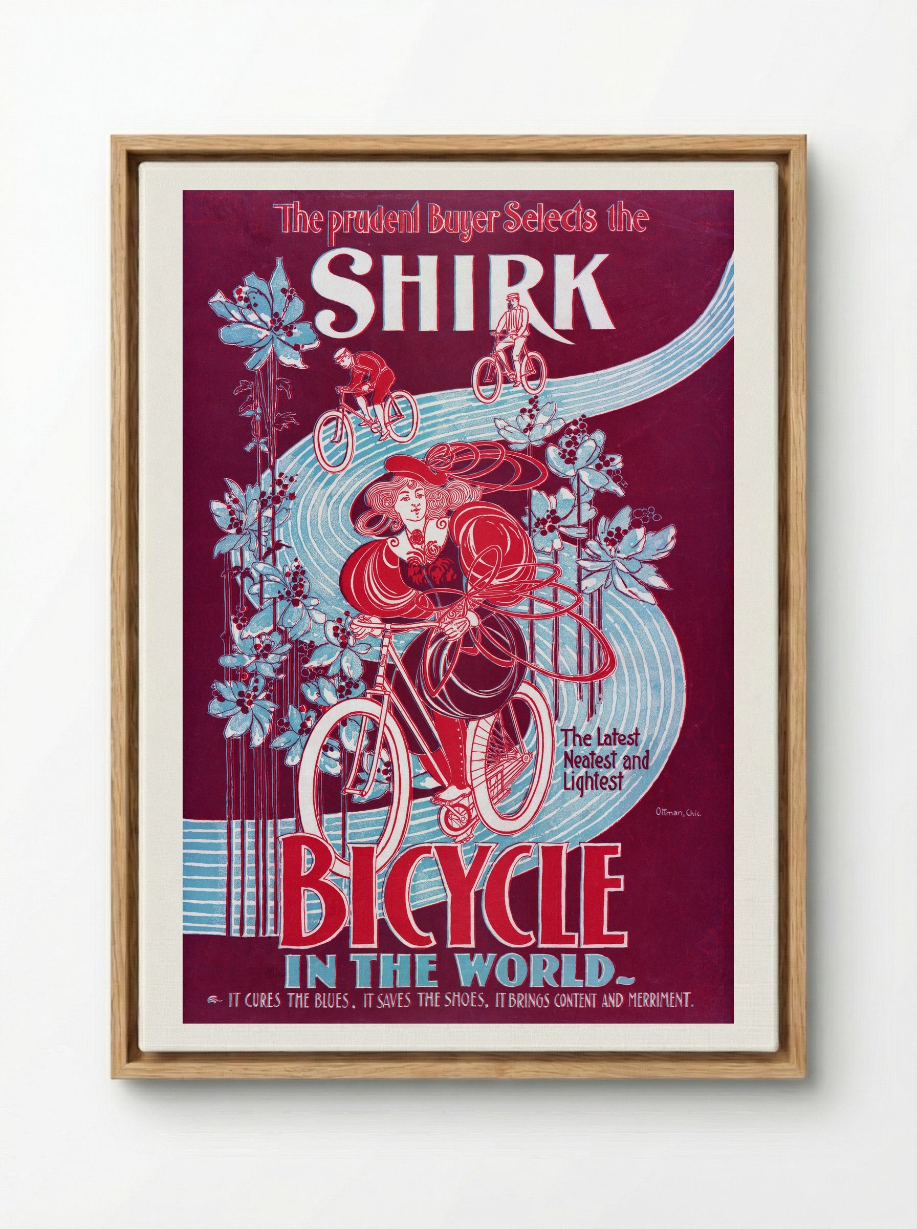 The Prudent Buyer Selects the Shirk Bicycle - Ottmann Lith. Co. - Framed Canvas Wood