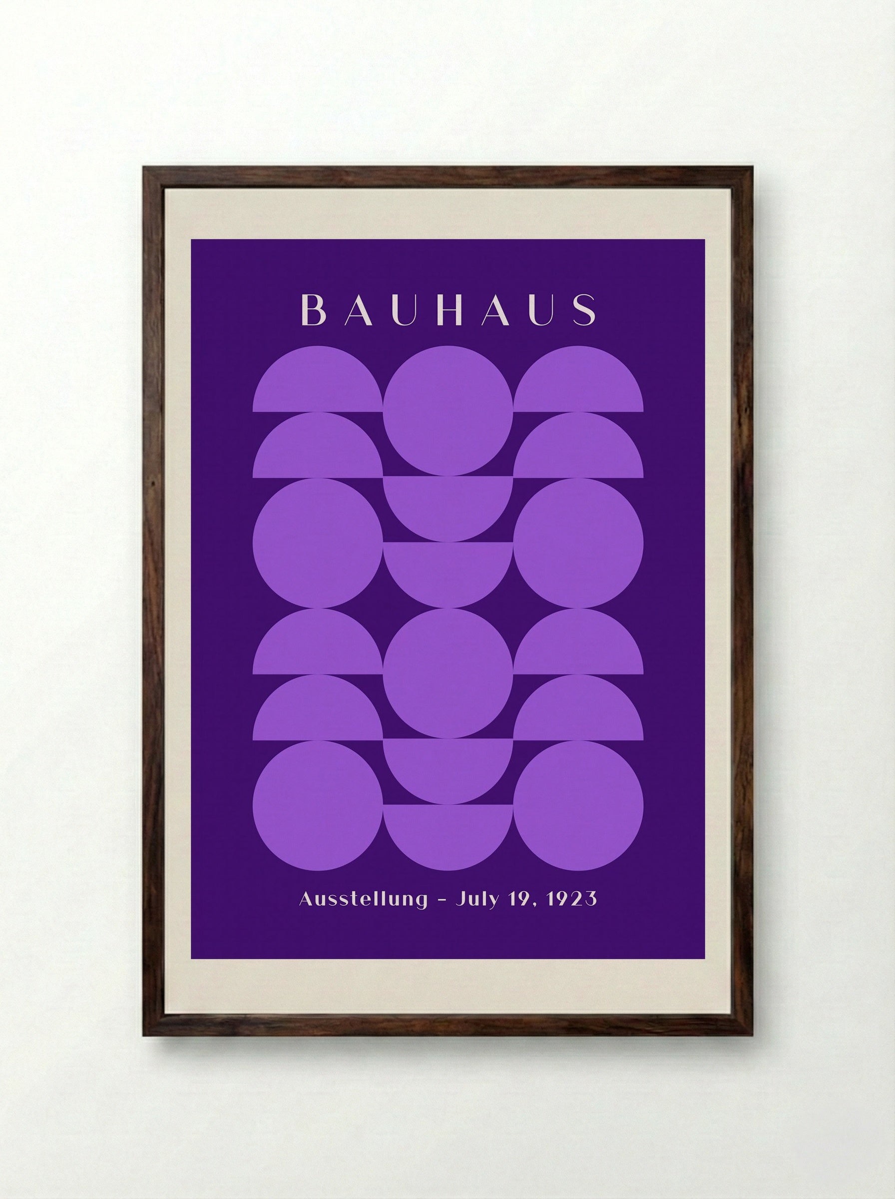 Bauhaus Symmetry in Violet - Geometric Poster - Framed Print Dark Wood