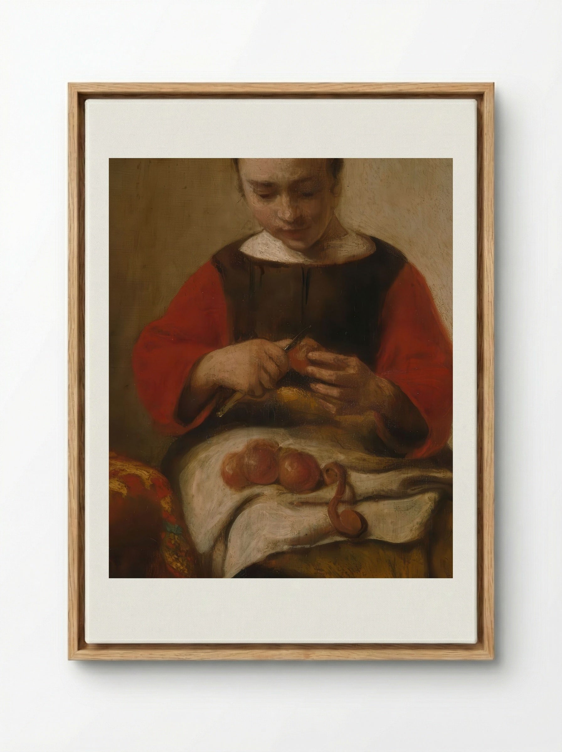 Young Woman Peeling Apples - Eglon van der Neer - Framed Canvas Wood