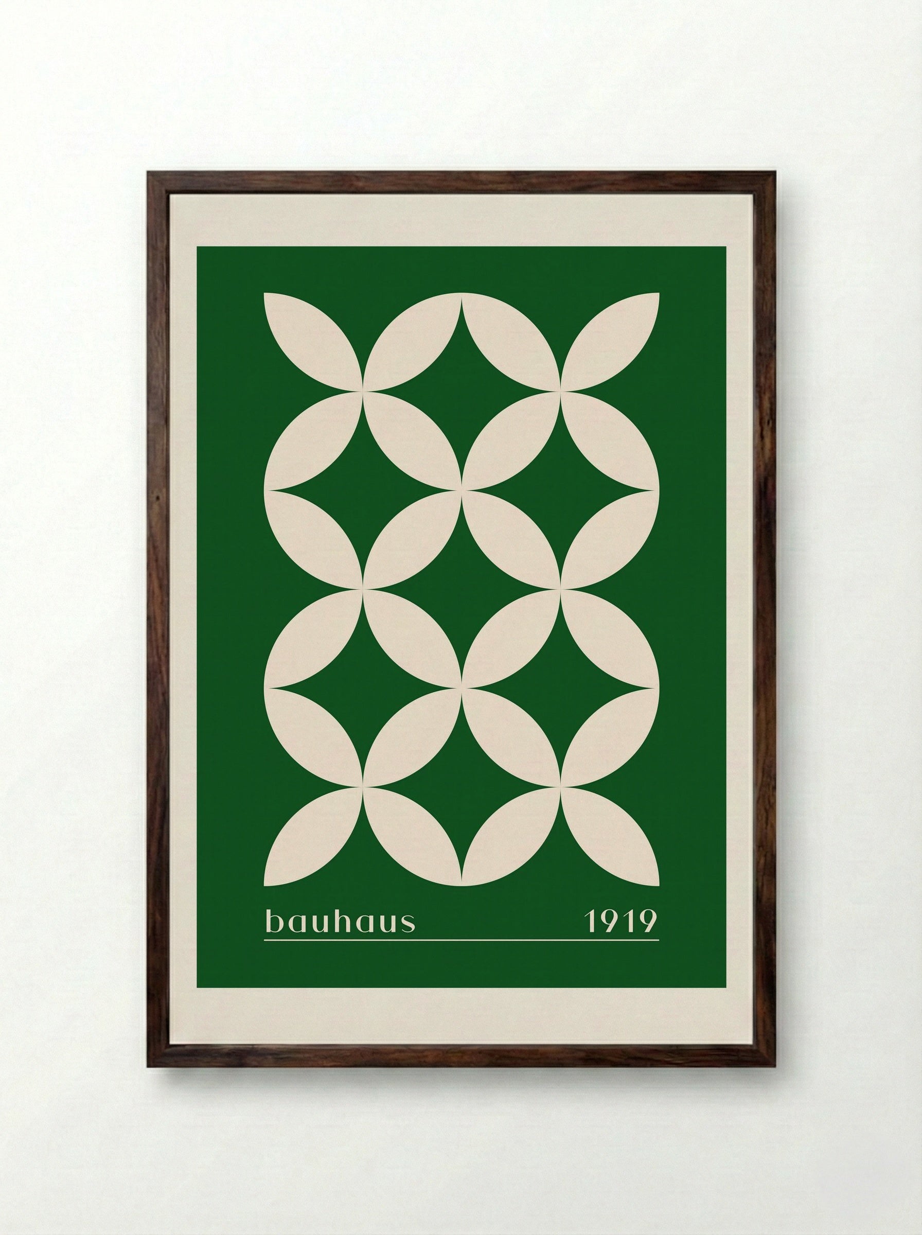 Bauhaus Petal Matrix in Green (1919) - Framed Print Dark Wood
