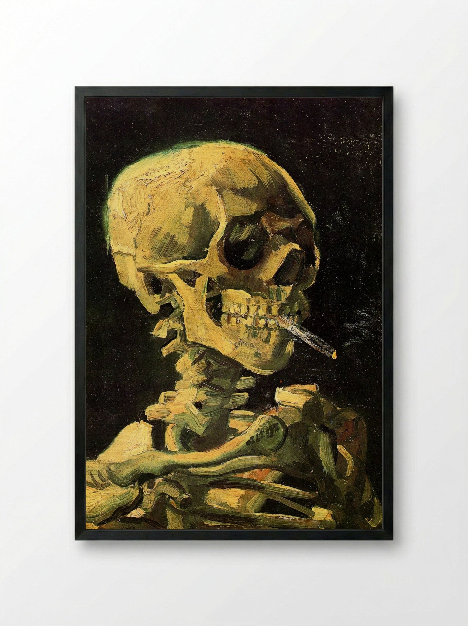 Head of a Skeleton with Burning Cigarette - Vincent van Gogh - Framed Print Black