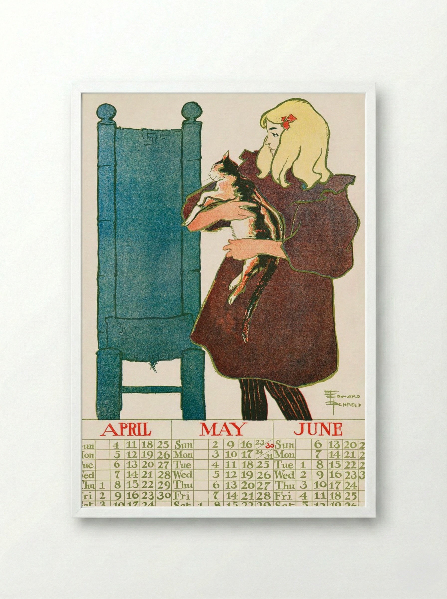 Vintage Calendar, 1897 - Edward Penfield - Framed Print White