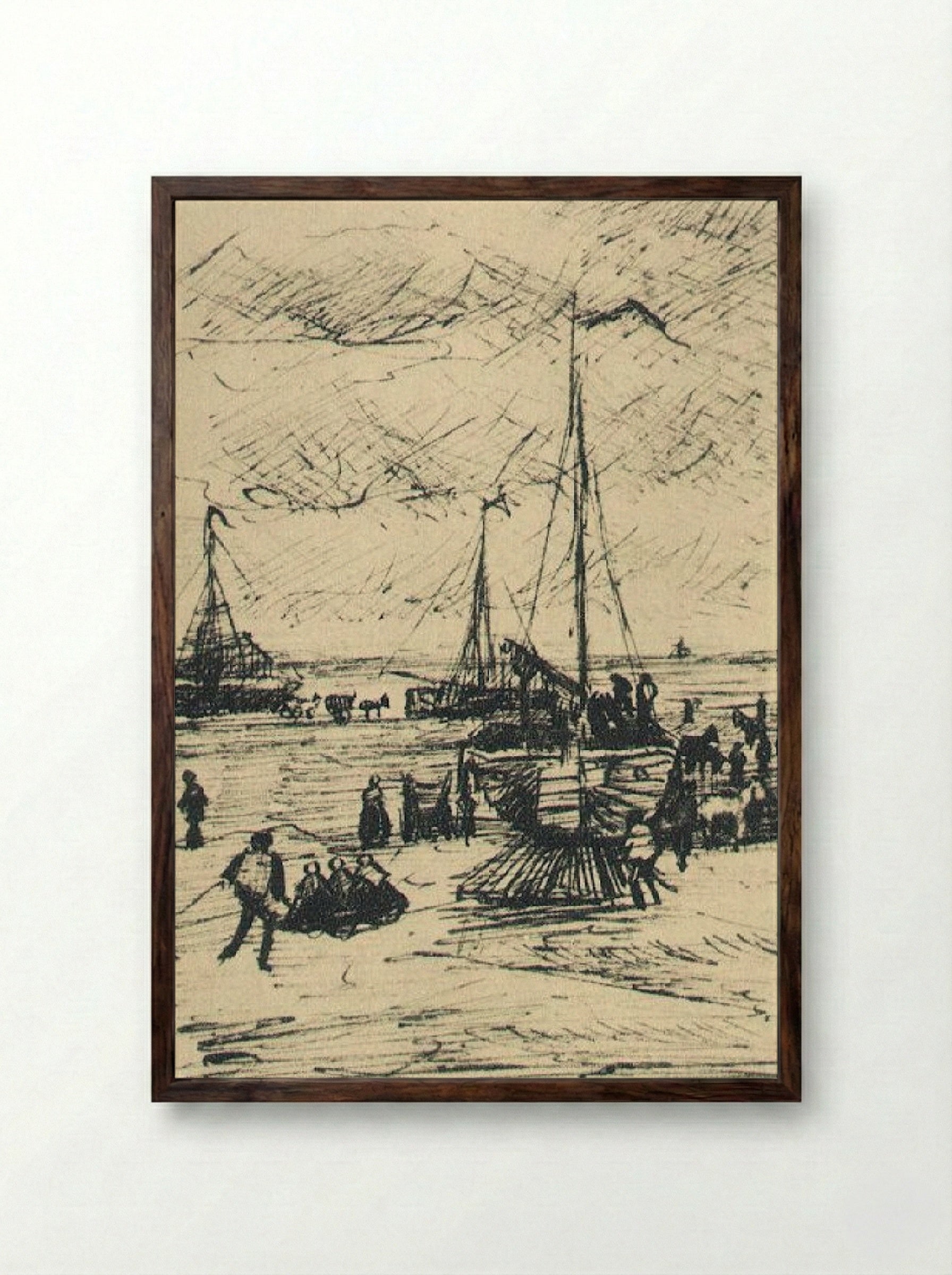 Beach at Scheveningen in Stormy Weather - Vincent van Gogh - Framed Print Dark Wood