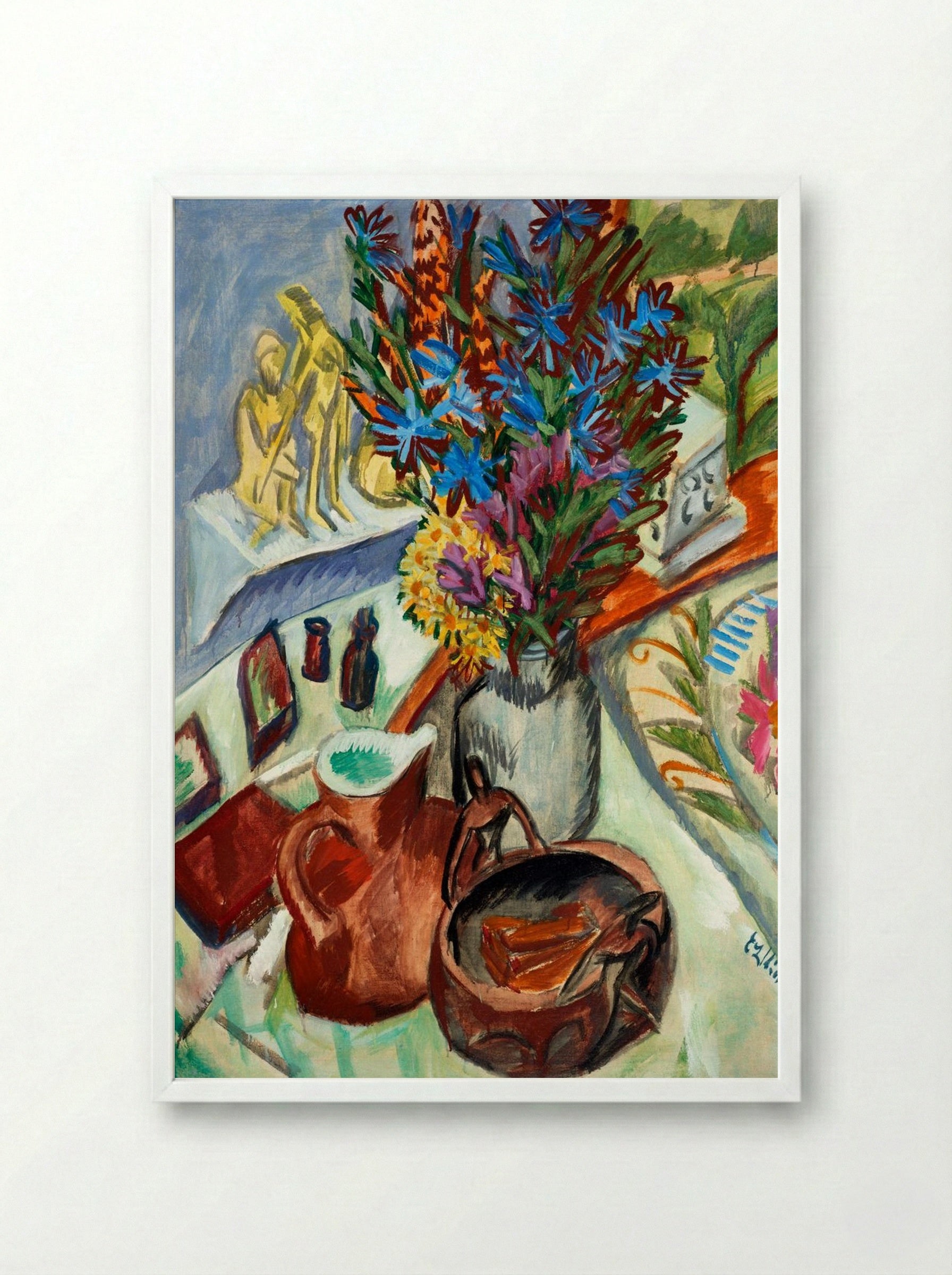 Still Life with Jug and African Bowl - Ernst Ludwig Kirchner - Framed Print White