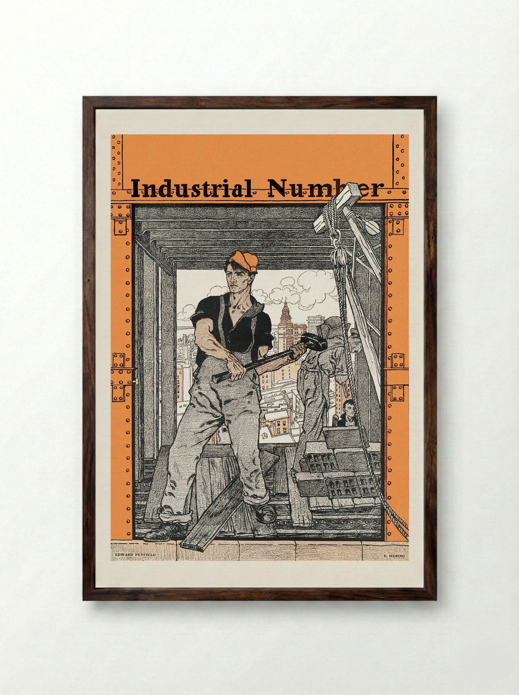 Industrial Number - Edward Penfield - Framed Print Dark Wood