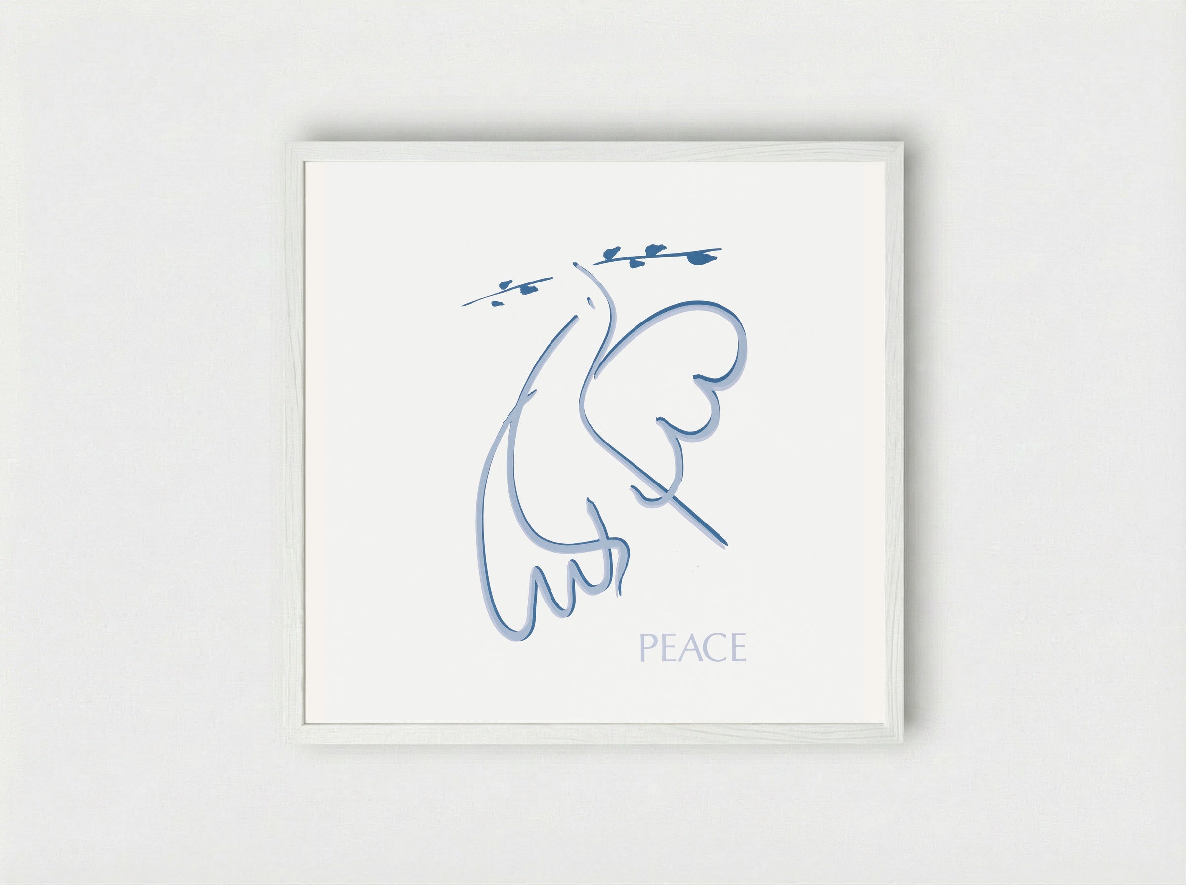 Peace (Dove with Olive Branch) - Fine Art Print - Framed Print White