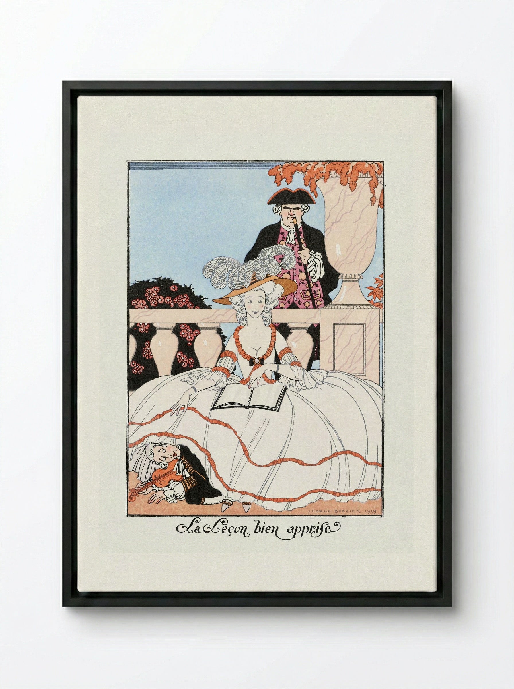La Leçon bien apprise - George Barbier - Framed Canvas Black