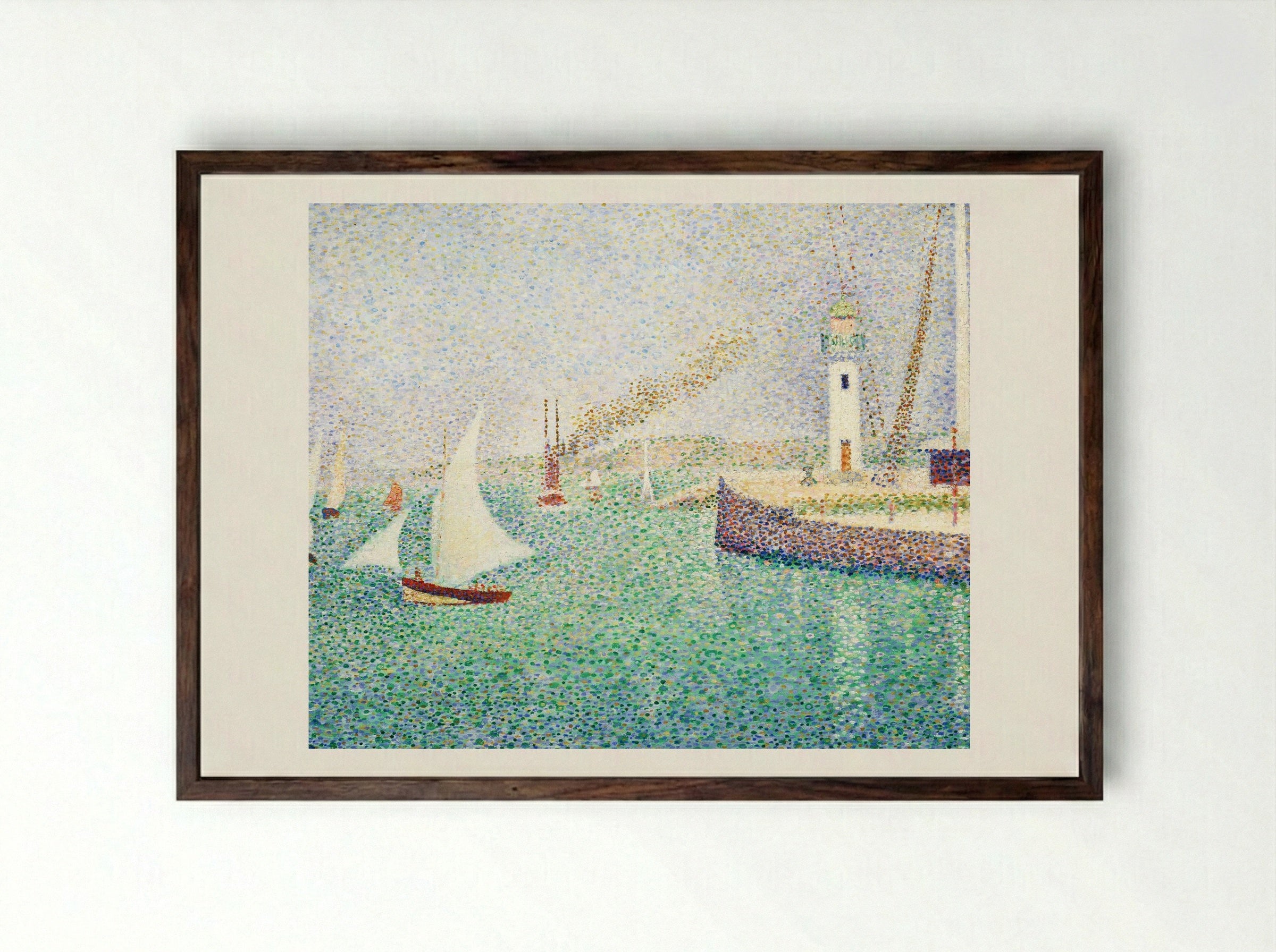 Entrance of The Port of Honfleur - Georges Seurat - Framed Print Dark Wood