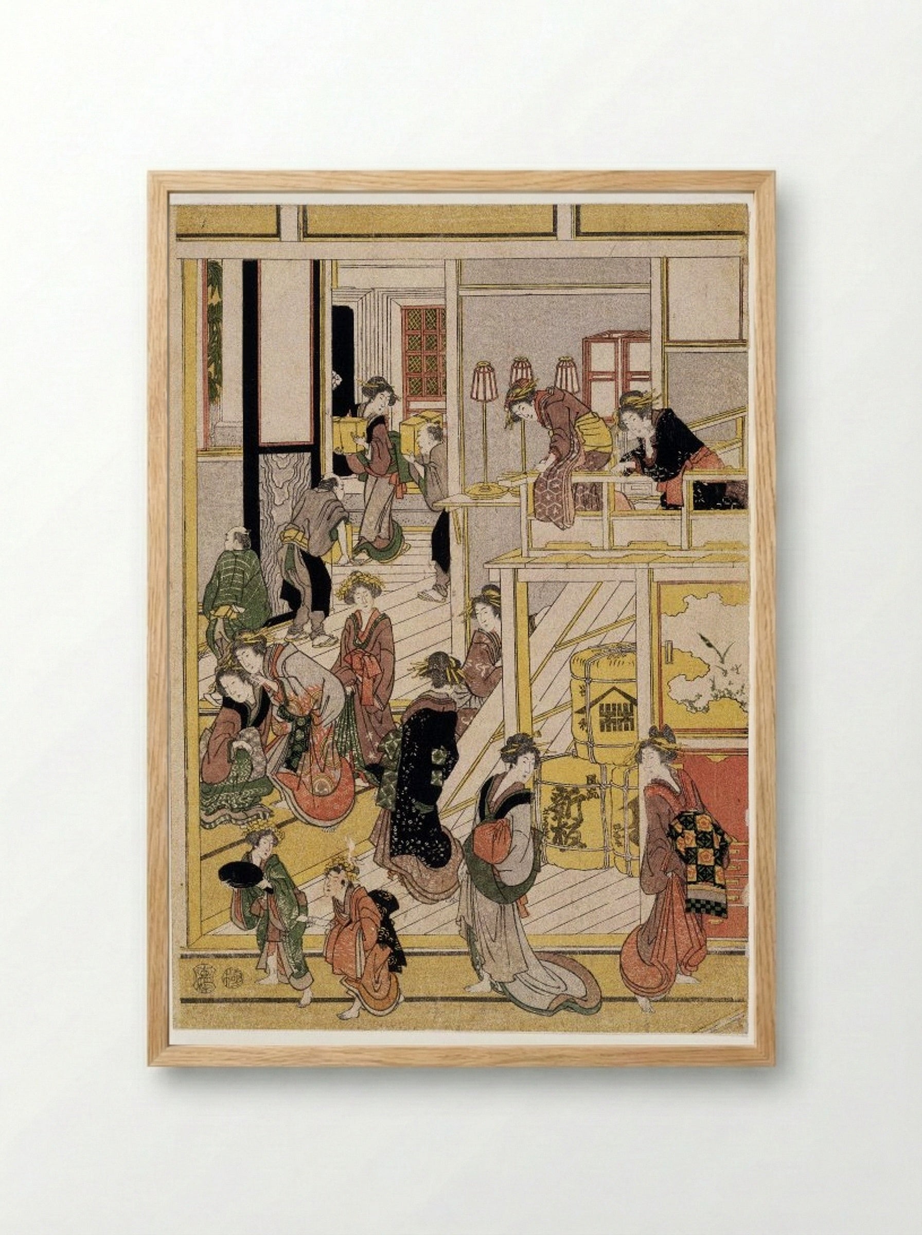 New Year's Days of the Teahouse Ogi-ya - Utagawa Toyokuni I - Framed Print Wood