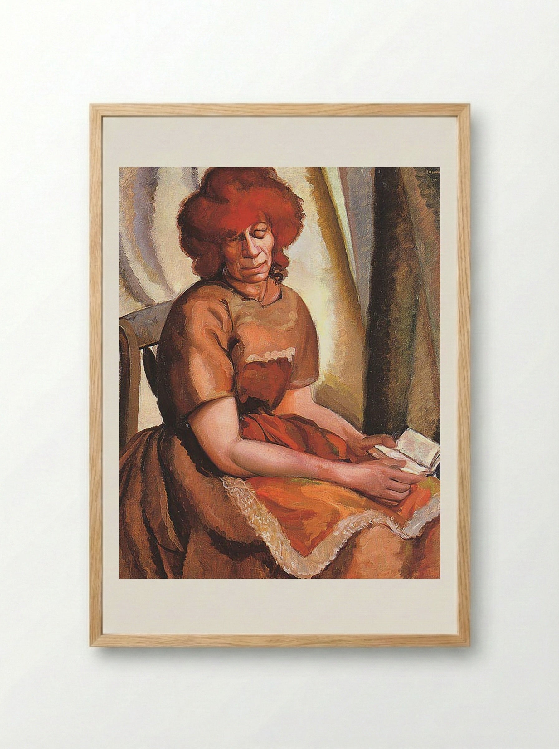 Redheaded Woman Reading - David Bomberg - Framed Print Wood