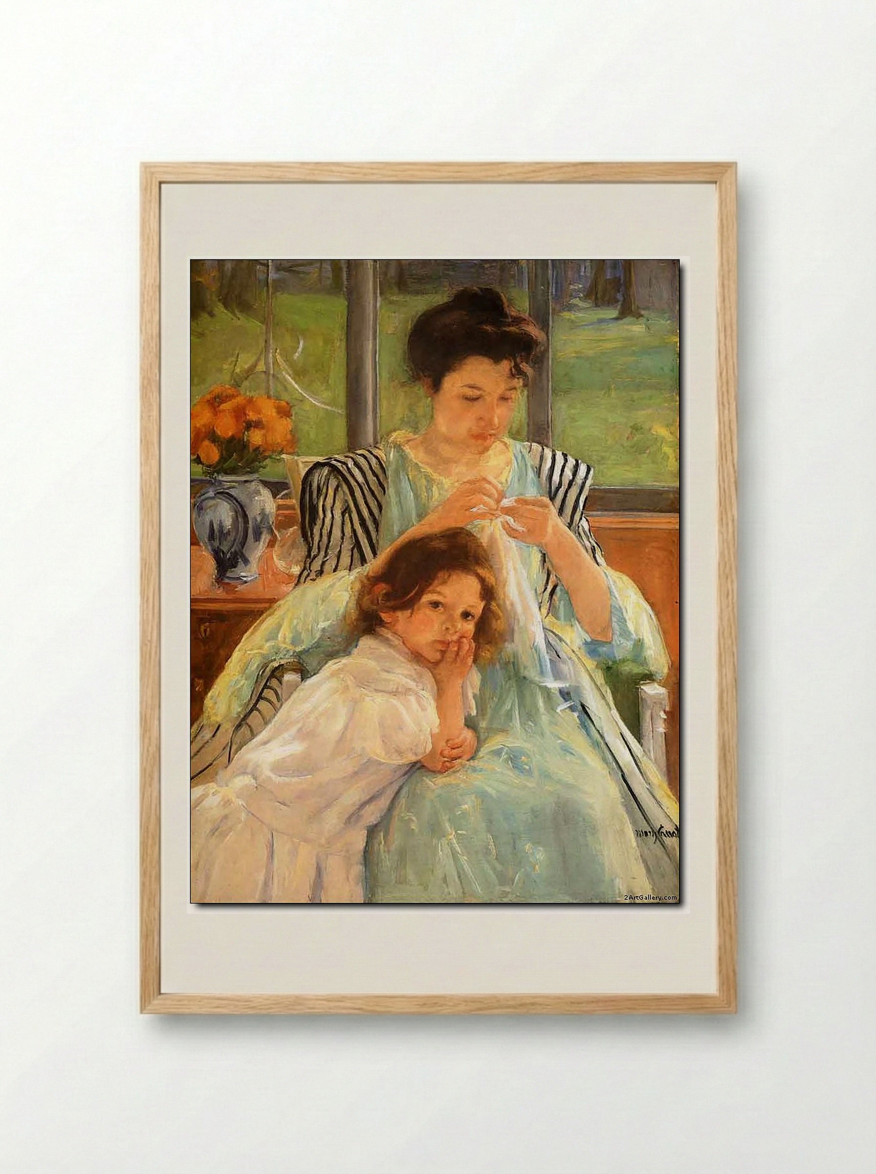Young Mother Sewing - Mary Cassatt - Framed Print Wood