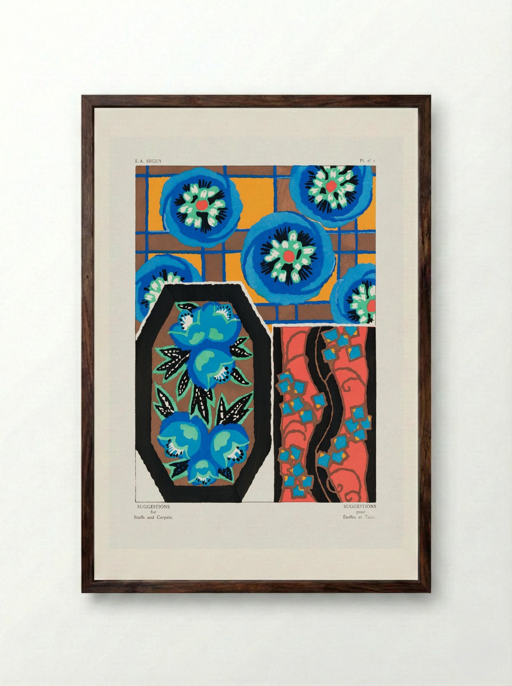 Suggestions for Stuffs and Carpets, Plate 1 - Émile-Allain Séguy - Framed Print Dark Wood