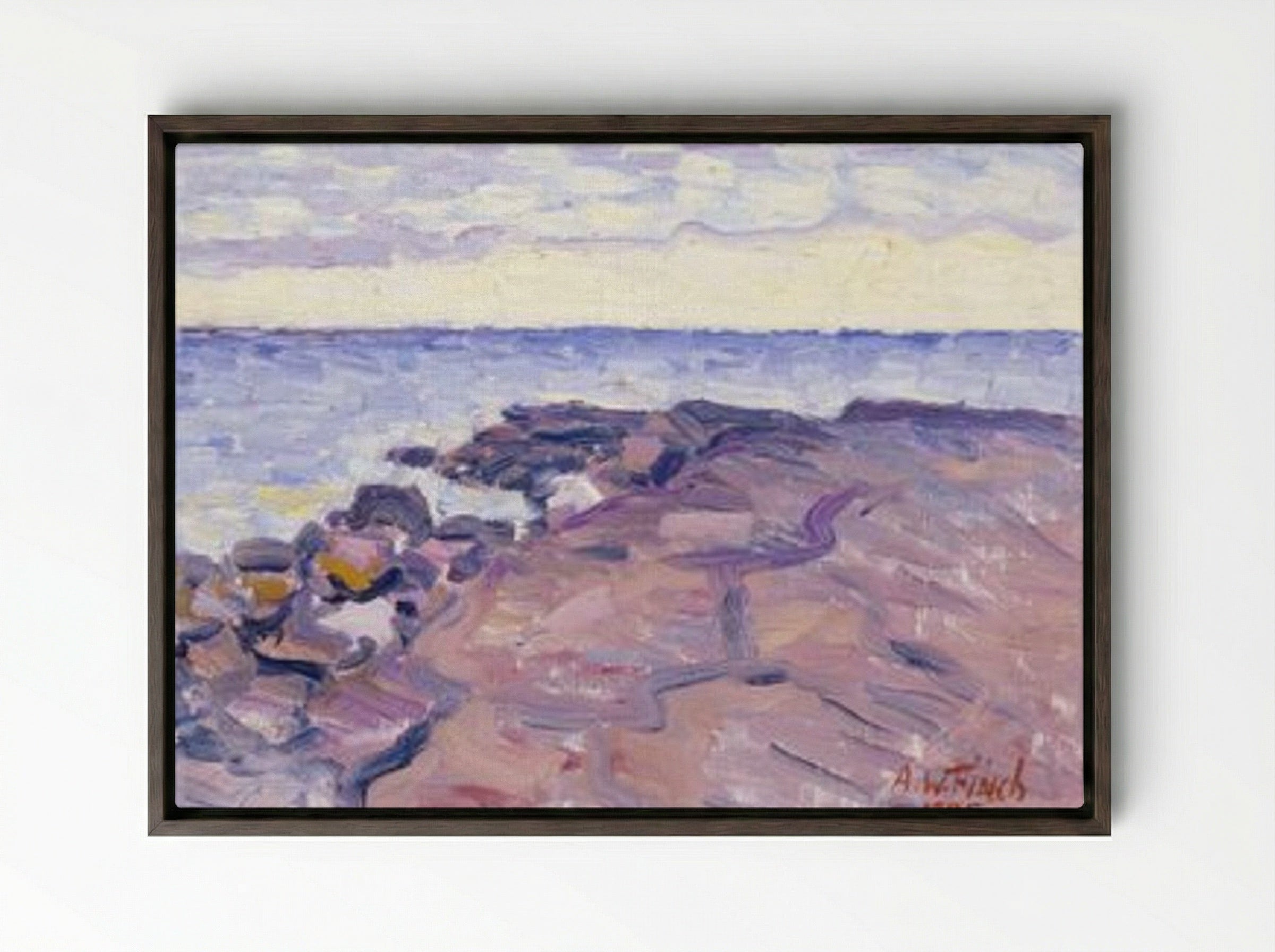 Rantakallioita (Rocky Shore) - Alfred William Finch - Framed Canvas Dark Wood