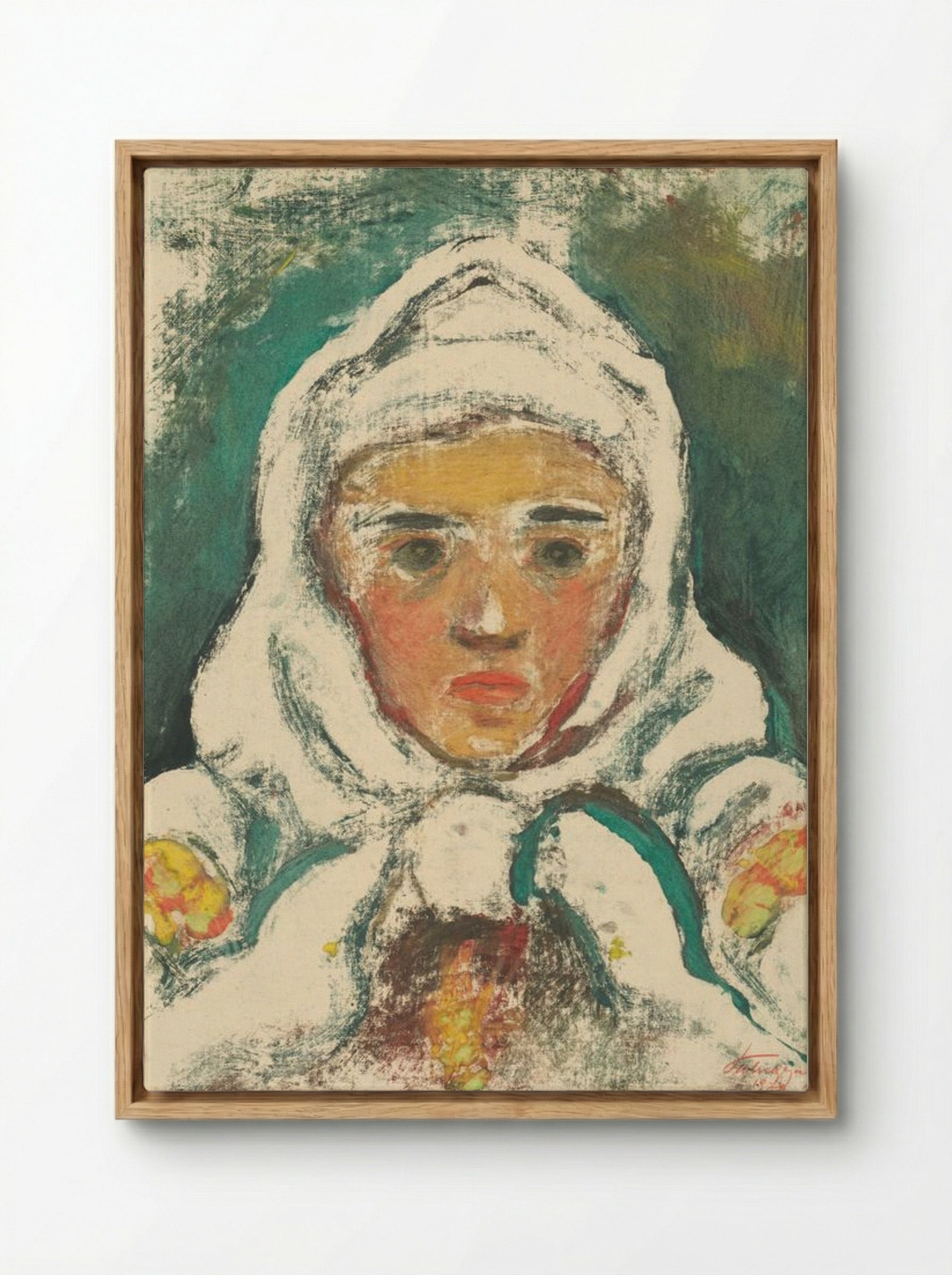 The Head of a Villager - Zolo Palugyay - Framed Canvas Wood
