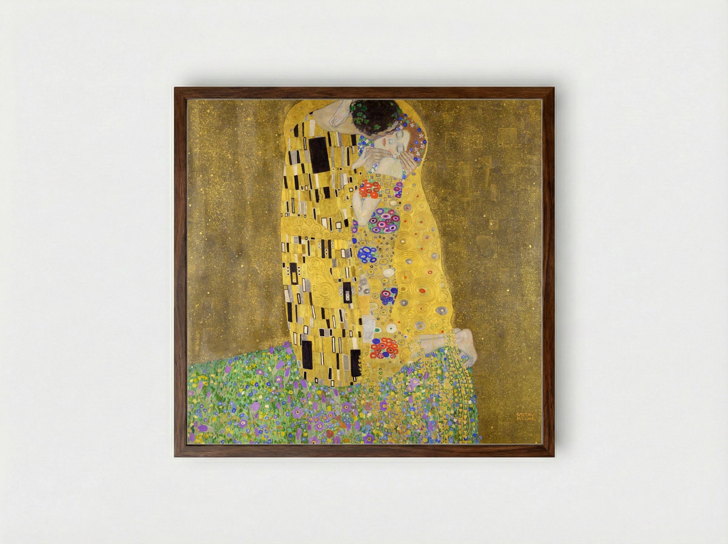 The Kiss - Gustav Klimt - Framed Print Dark Wood