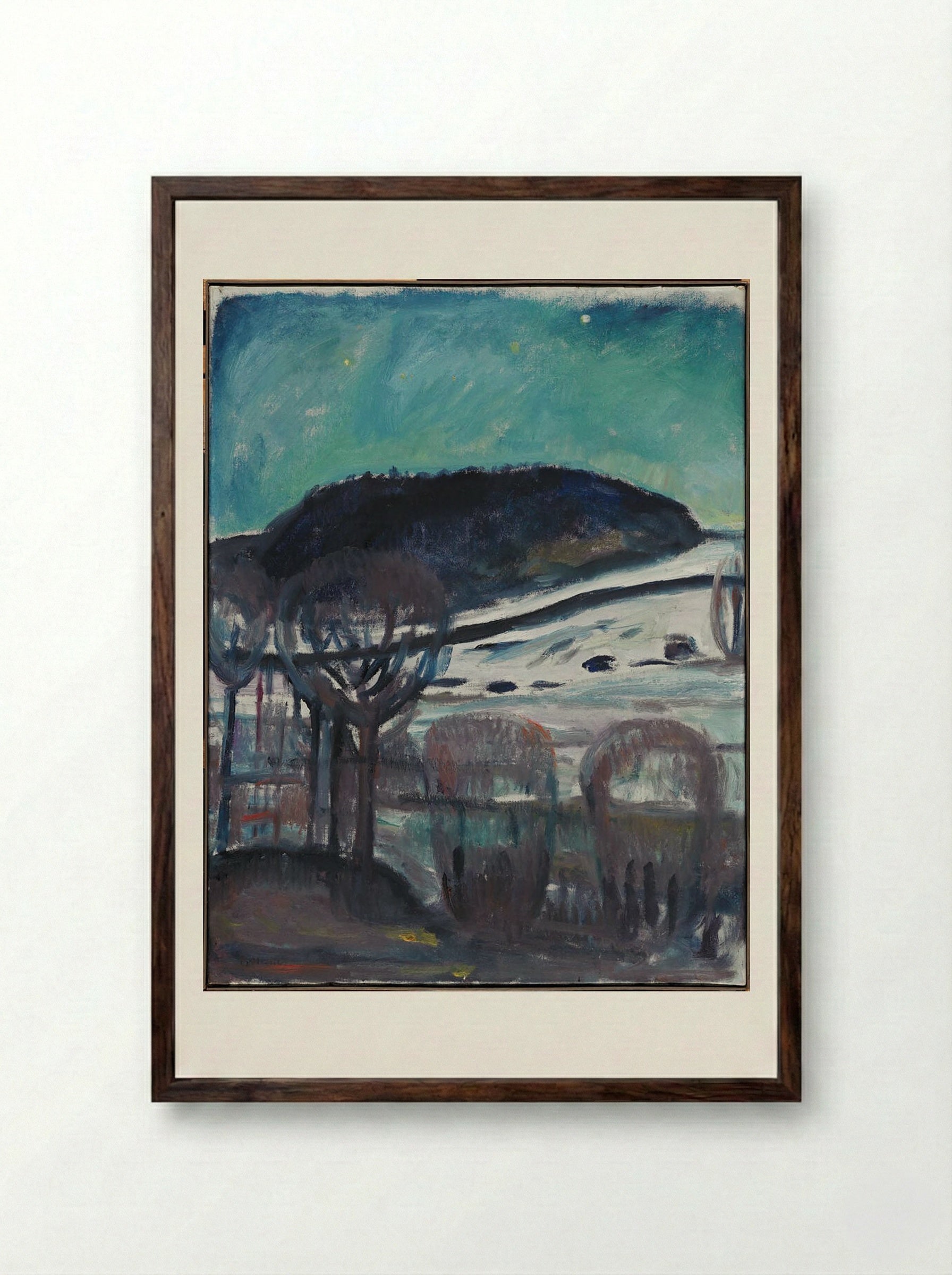Winter Landscape by Moonlight - Edvard Munch - Framed Print Dark Wood