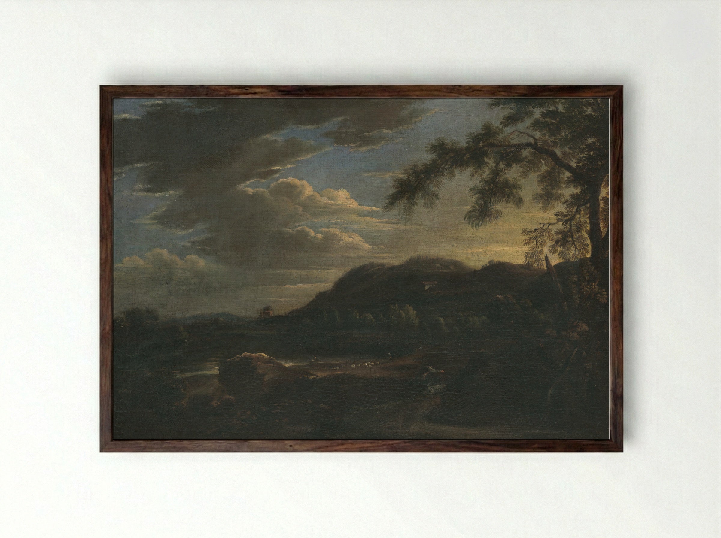 Landscape with Shepherds - Claude Lorrain - Framed Print Dark Wood
