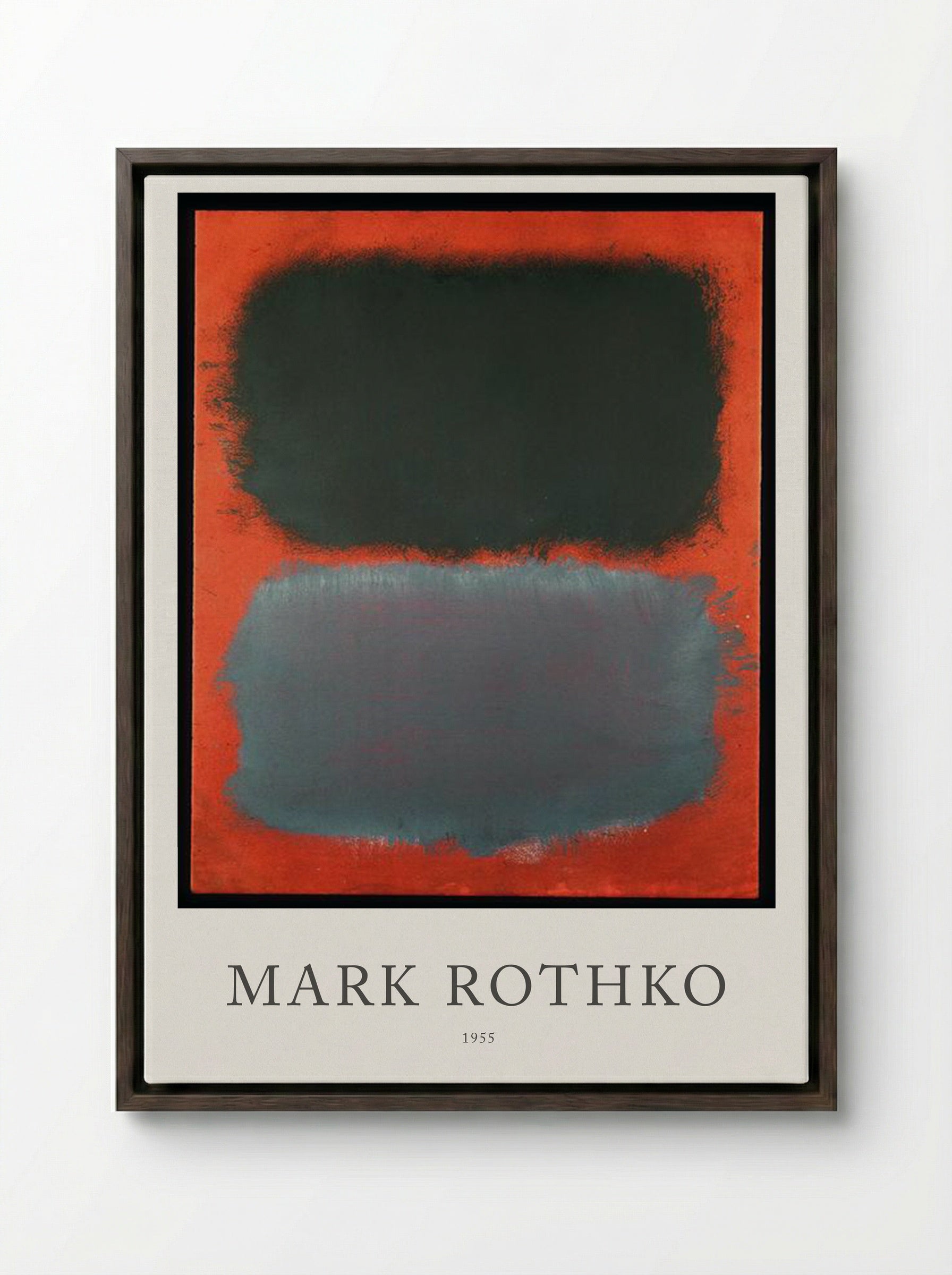 Untitled (Black and Grey Over Orange) - Mark Rothko - Framed Canvas Dark Wood