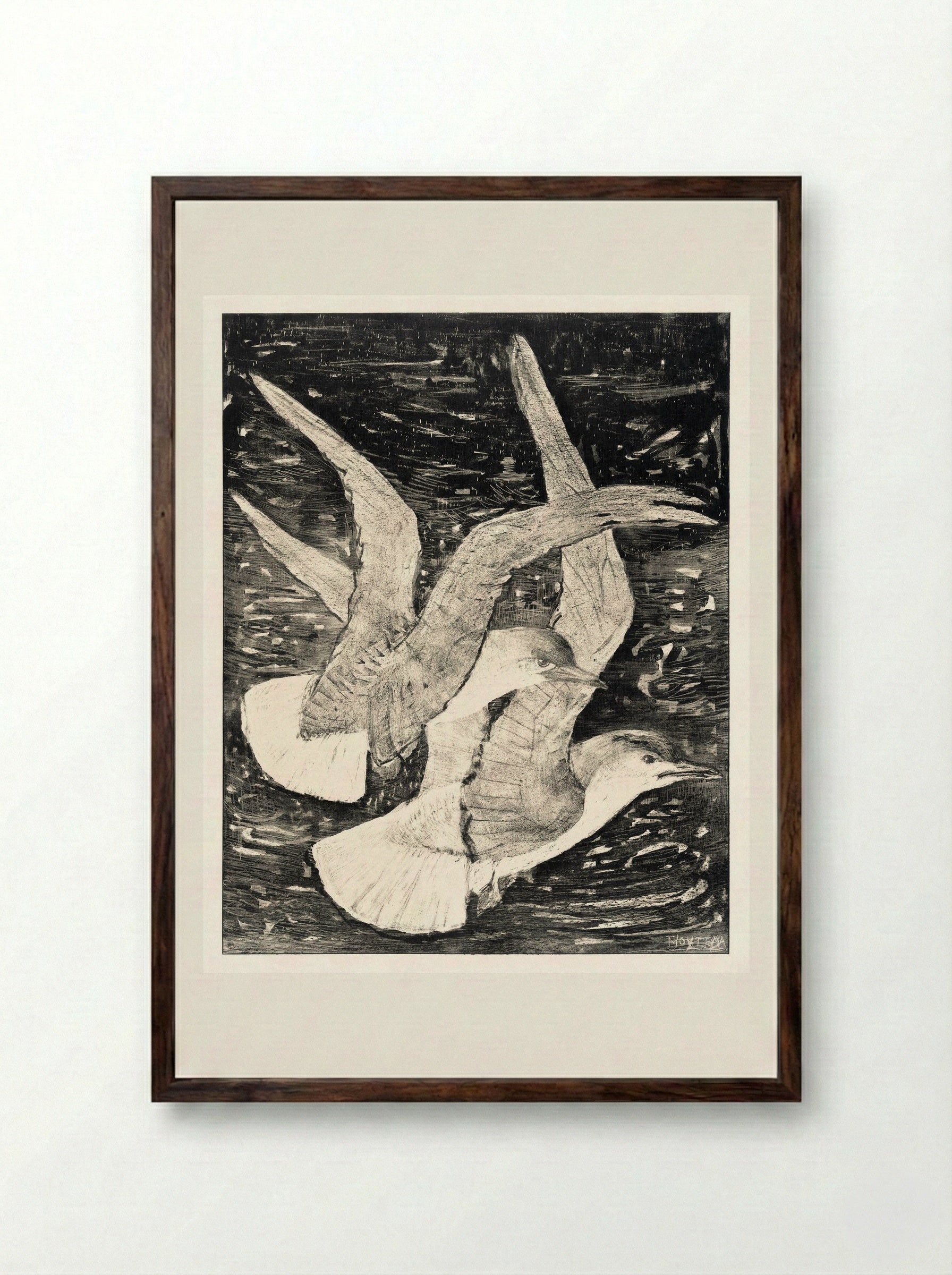 Two Flying Gulls - Theo van Hoytema - Framed Print Dark Wood