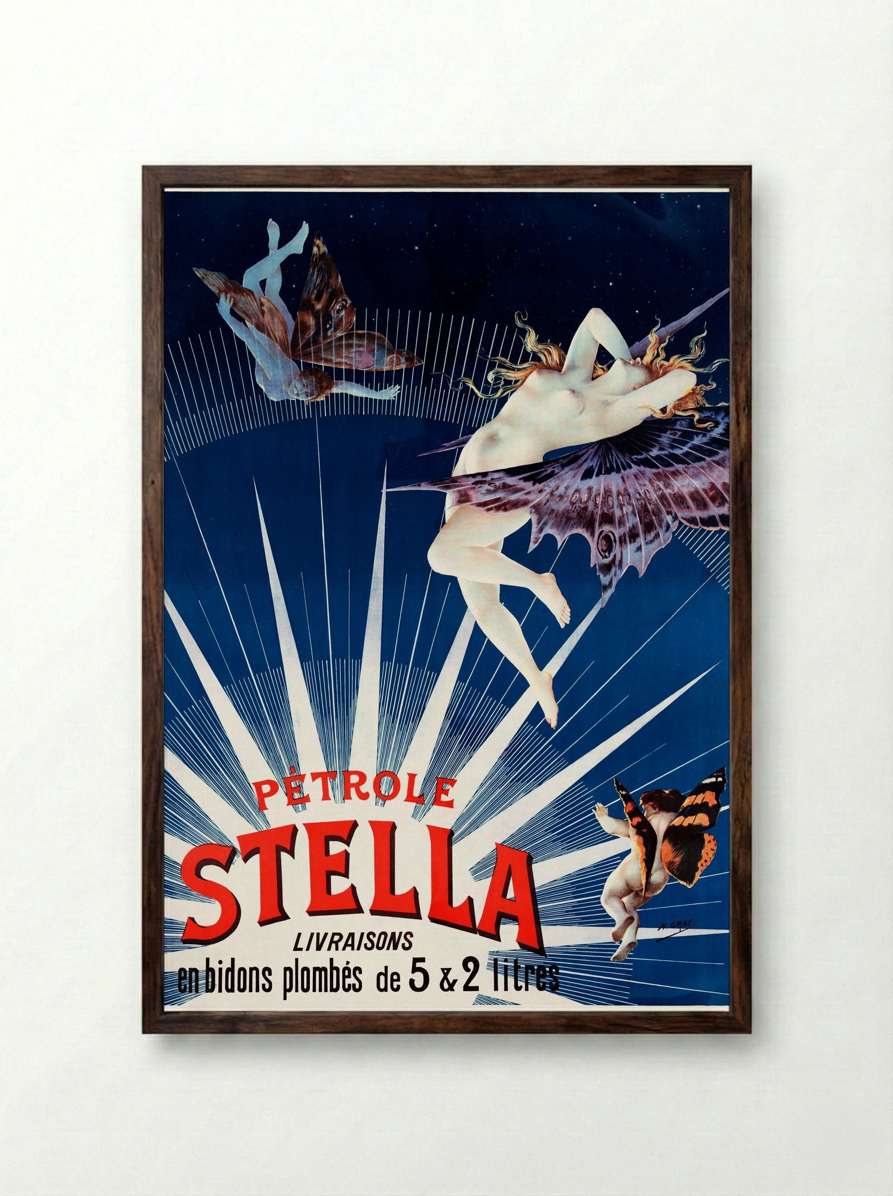 Pétrole Stella: Livraisons en bidons plombés de 5 & 2 litres - Henri Boulanger - Framed Print Dark Wood