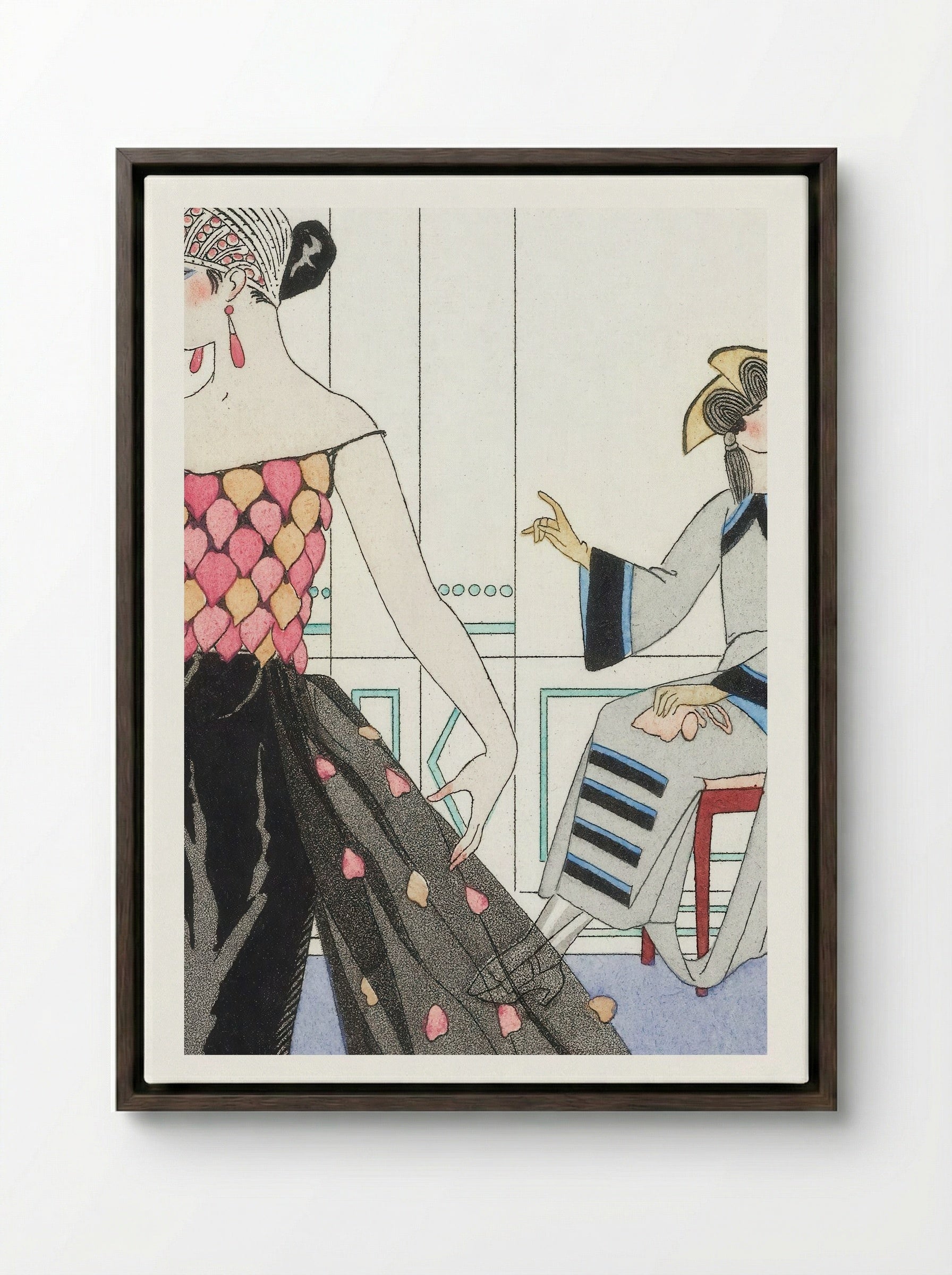 La Toilette Délicieuse - George Barbier - Framed Canvas Dark Wood