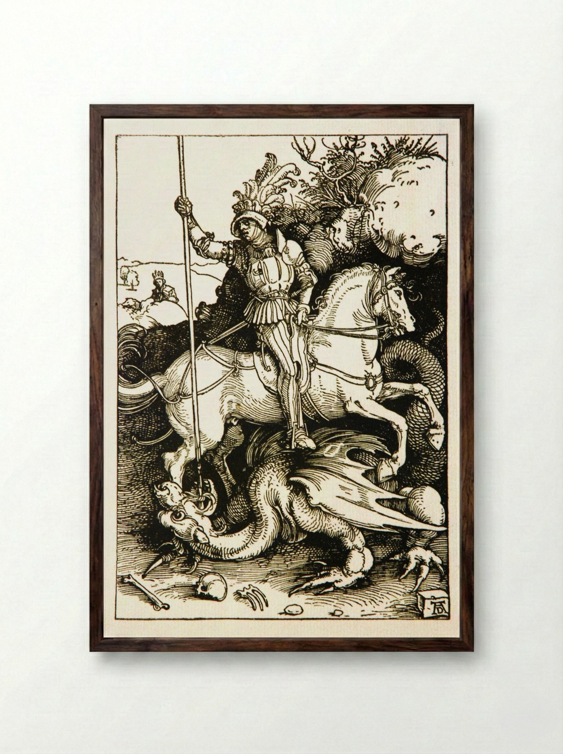 St. George and the Dragon - Albrecht Dürer - Framed Print Dark Wood