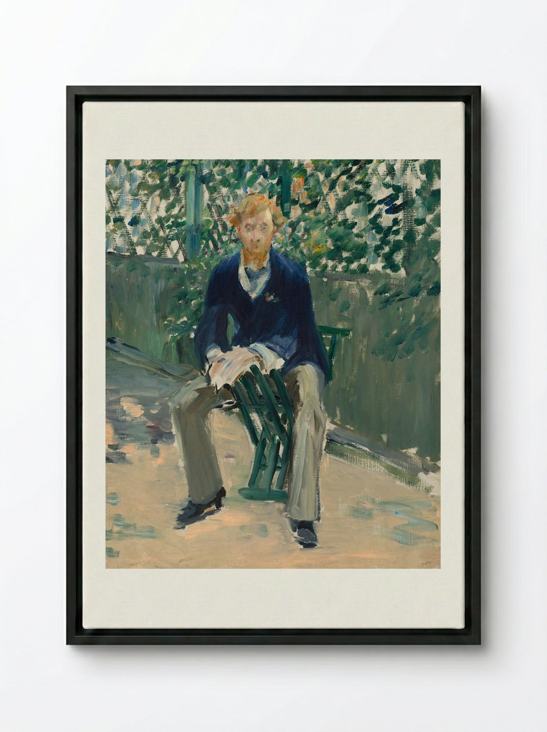 George Moore in the Artist's Garden - Édouard Manet - Framed Canvas Black