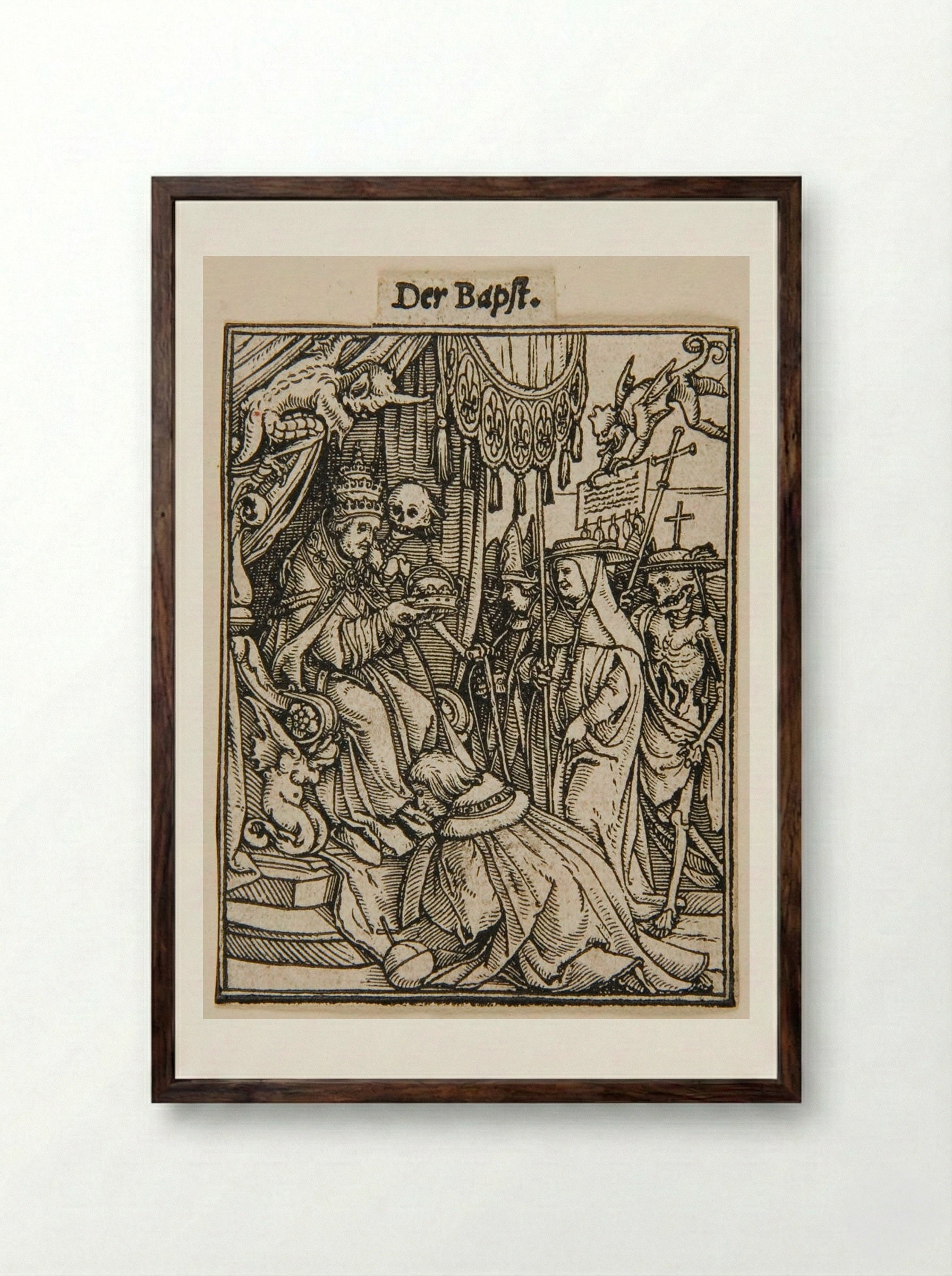The Pope (from The Dance of Death) - Hans Holbein the Younger - Framed Print Dark Wood