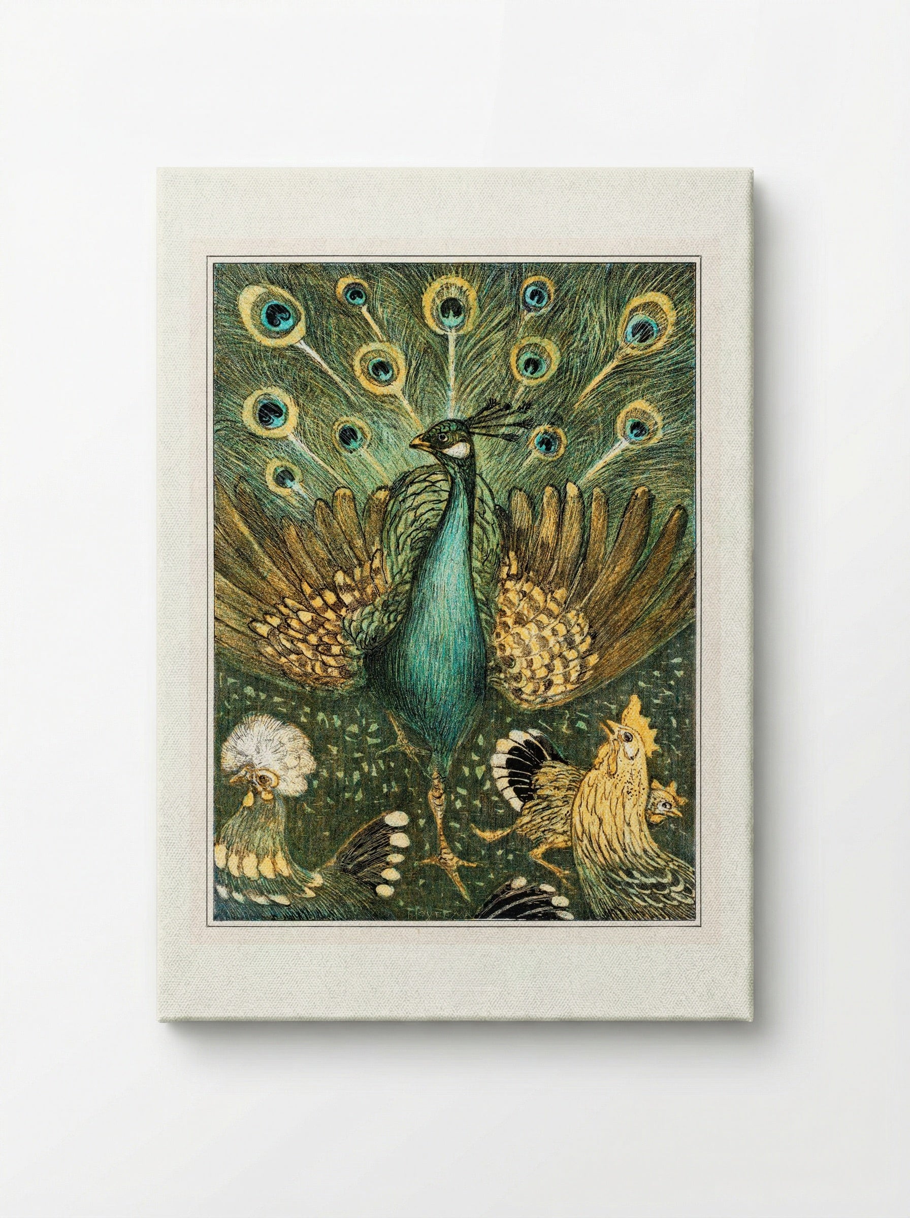 Peacock with Chickens - Theo van Hoytema - Canvas