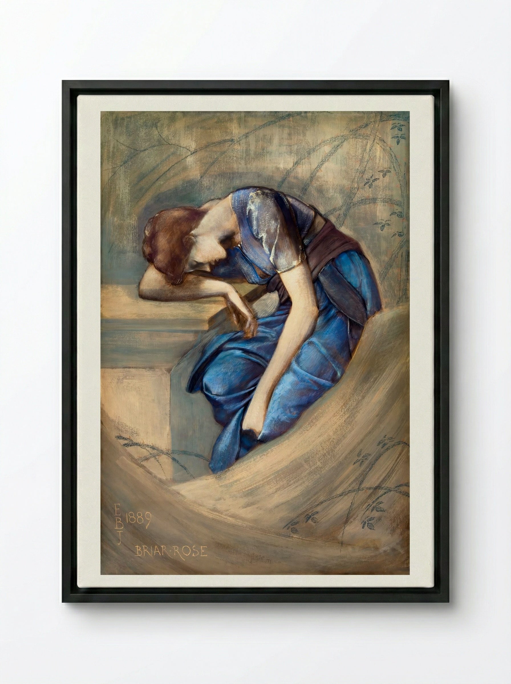 Study for 'The Garden Court' (from The Briar Rose Series) - Sir Edward Burne-Jones - Framed Canvas Black