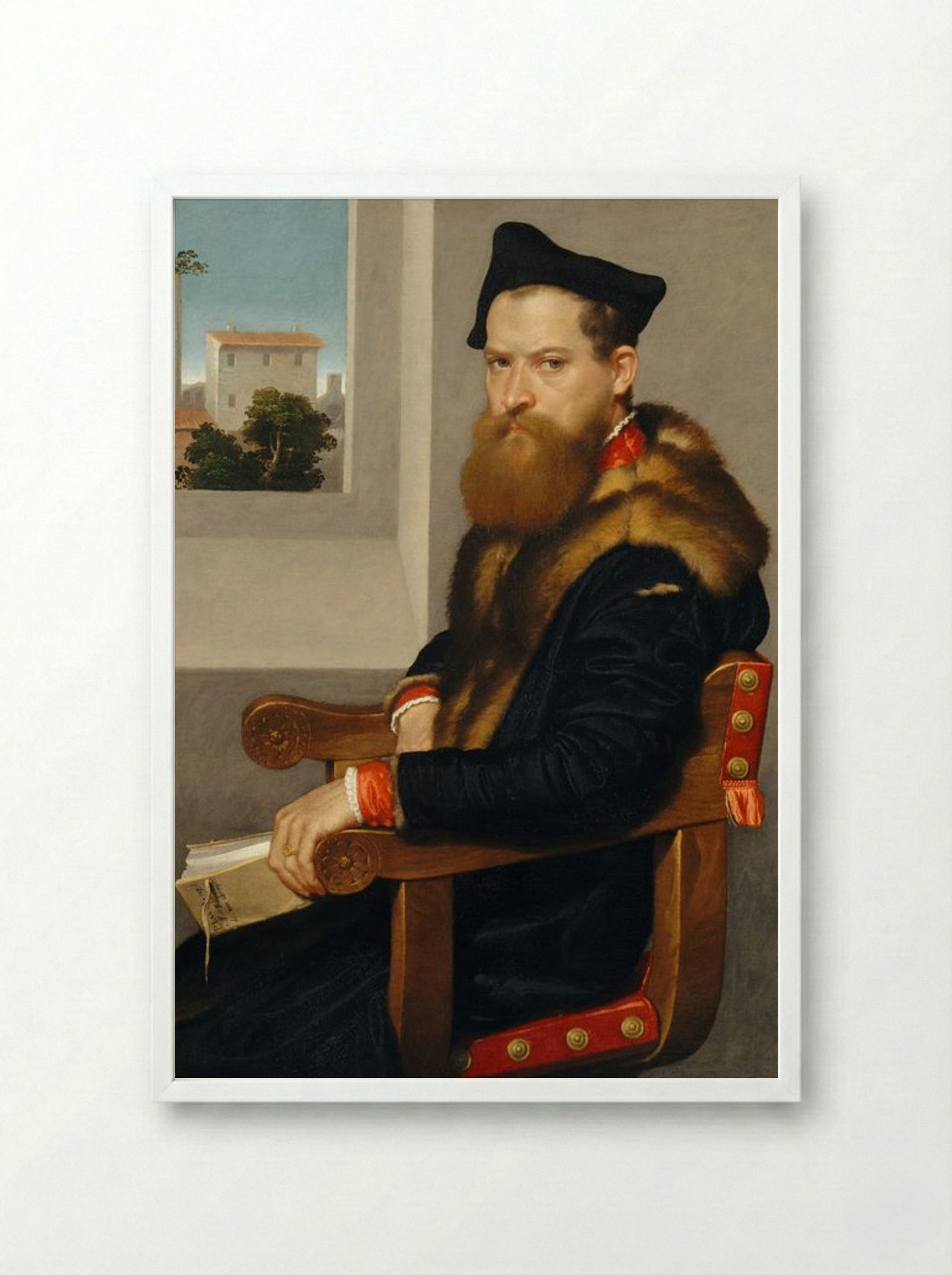 Portrait of Bartolomeo Bonghi - Giovanni Battista Moroni - Framed Print White
