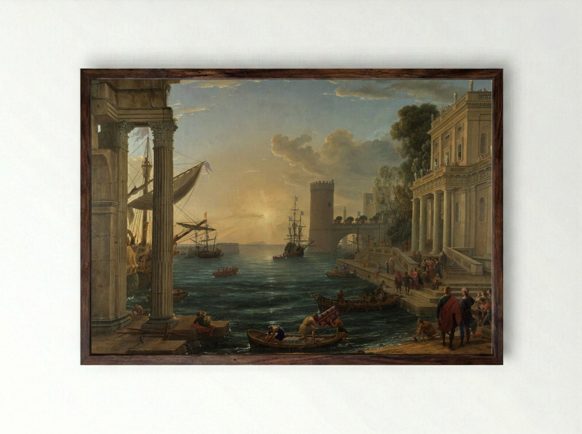 Seaport with the Embarkation of Saint Ursula - Claude Lorrain - Framed Print Dark Wood