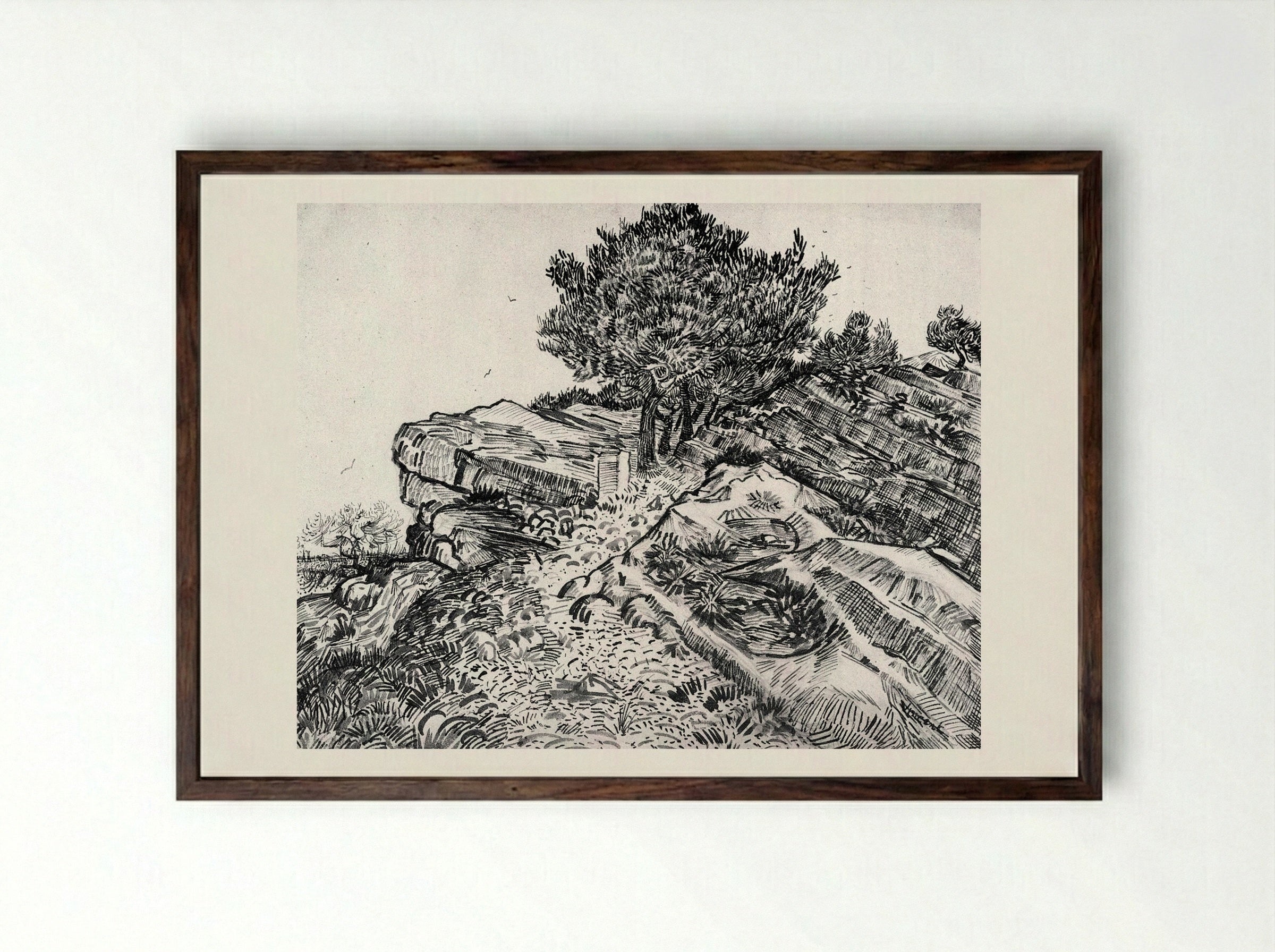 The Rocks (Montmajour) - Vincent van Gogh - Framed Print Dark Wood