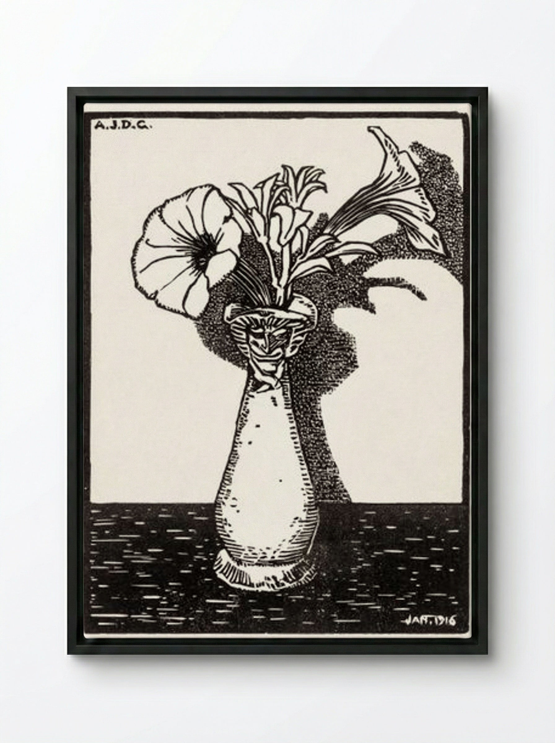 Vase with Flowers - Julie de Graag - Framed Canvas Black
