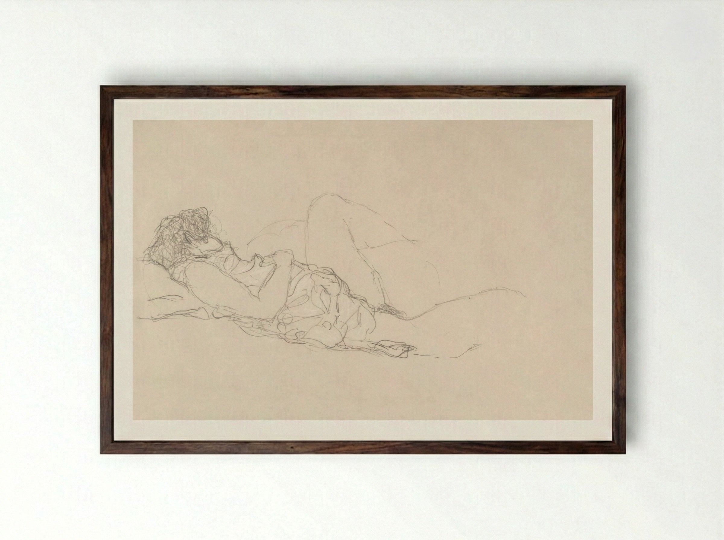 Sleeping Woman - Gustav Klimt - Framed Print Dark Wood