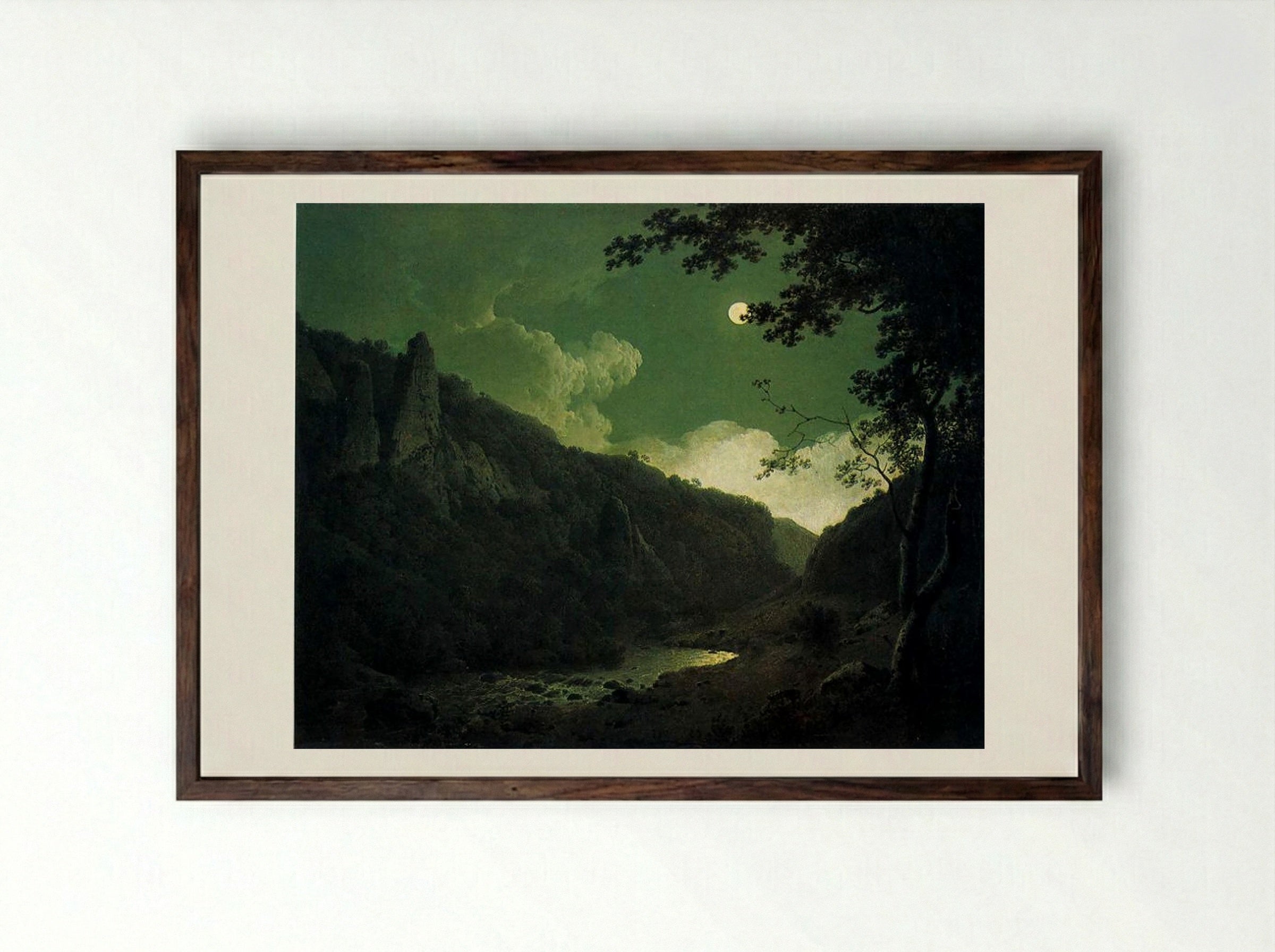 Dovedale by Moonlight - Joseph Wright - Framed Print Dark Wood