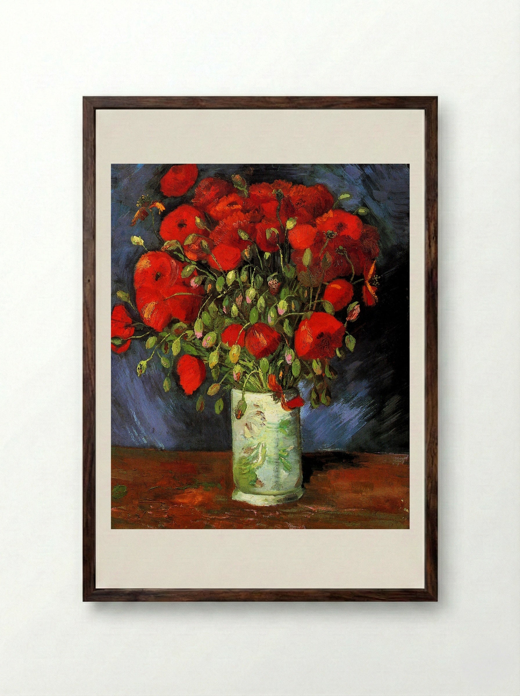 Vase with Red Poppies - Vincent van Gogh - Framed Print Dark Wood