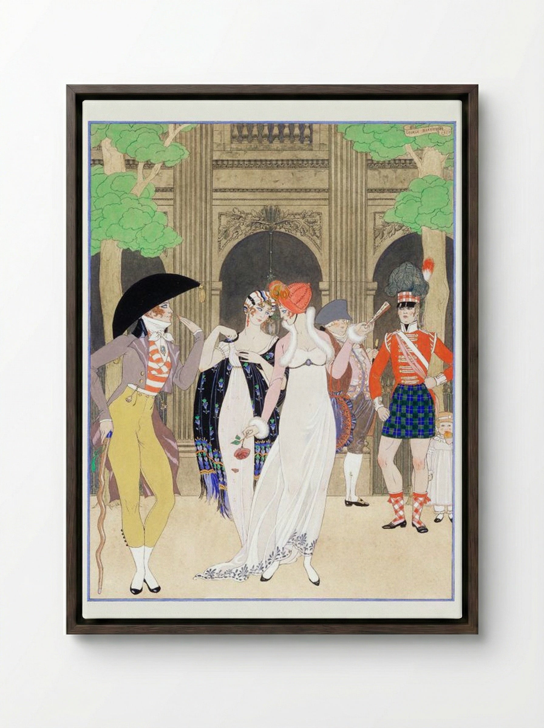 La Merveilleuse au Palais Royal - George Barbier - Framed Canvas Dark Wood