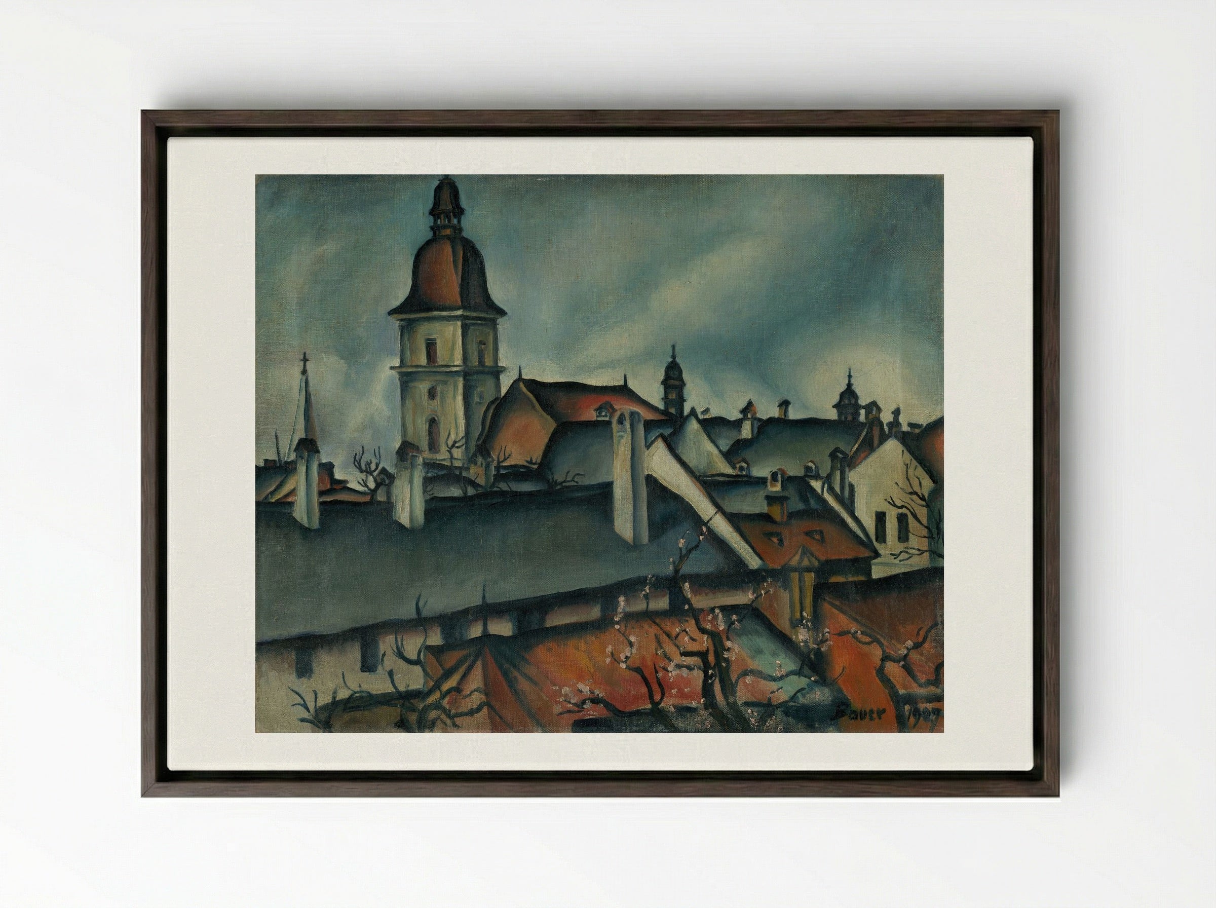 View of Kőszeg - Konstantin Bauer - Framed Canvas Dark Wood